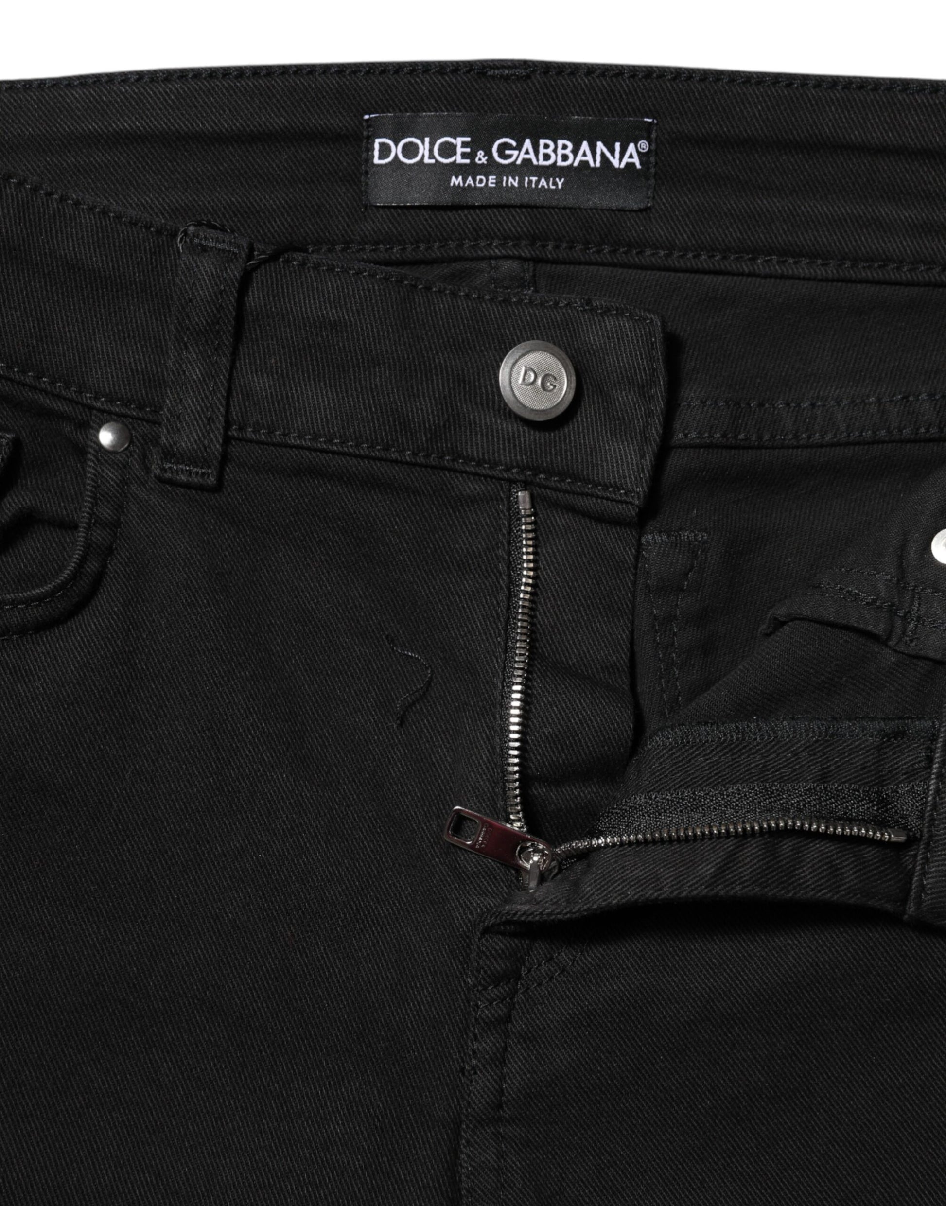 Jean skinny taille moyenne en coton noir avec logo Dolce &amp; Gabbana 