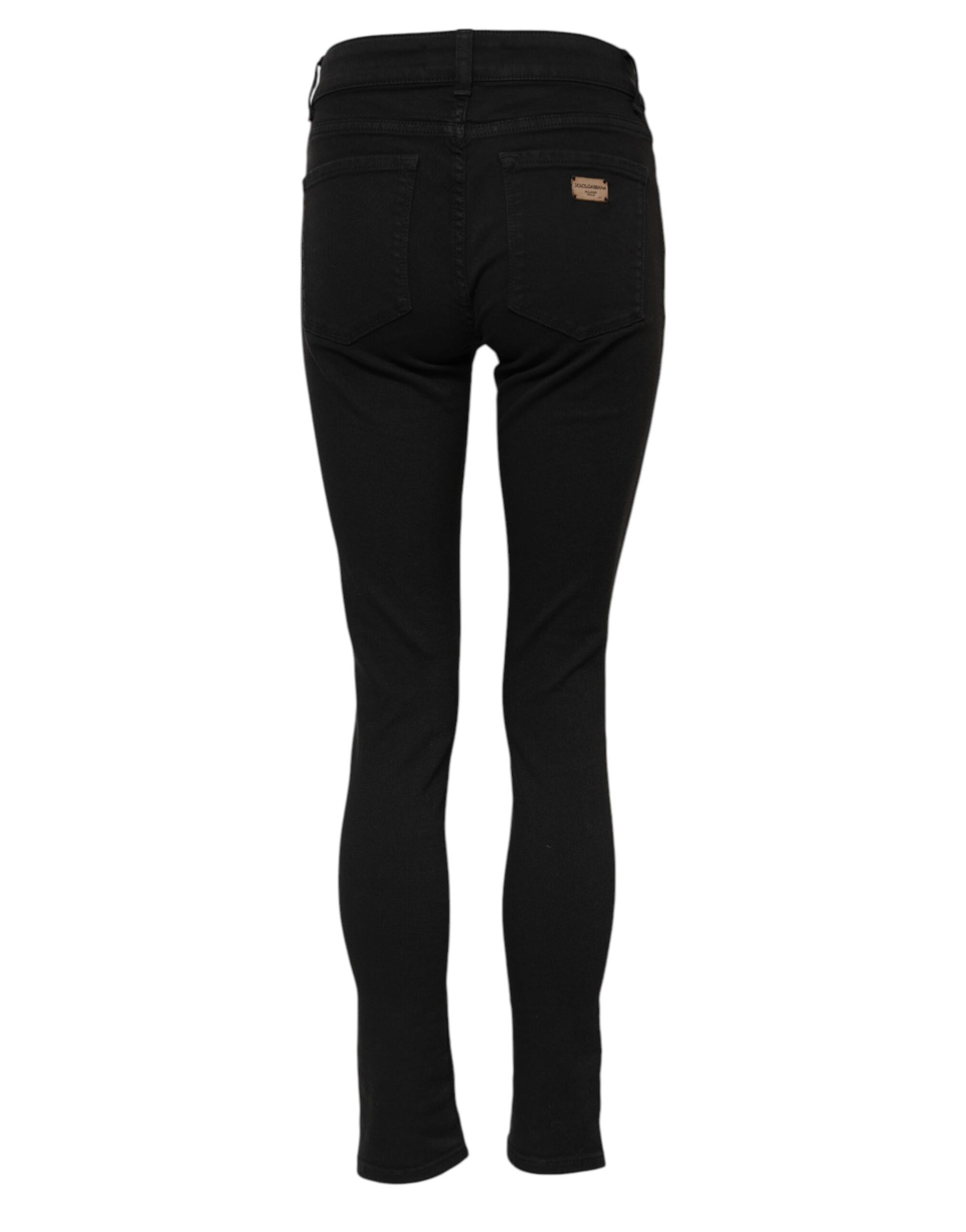 Jean skinny taille moyenne en coton noir avec logo Dolce &amp; Gabbana 