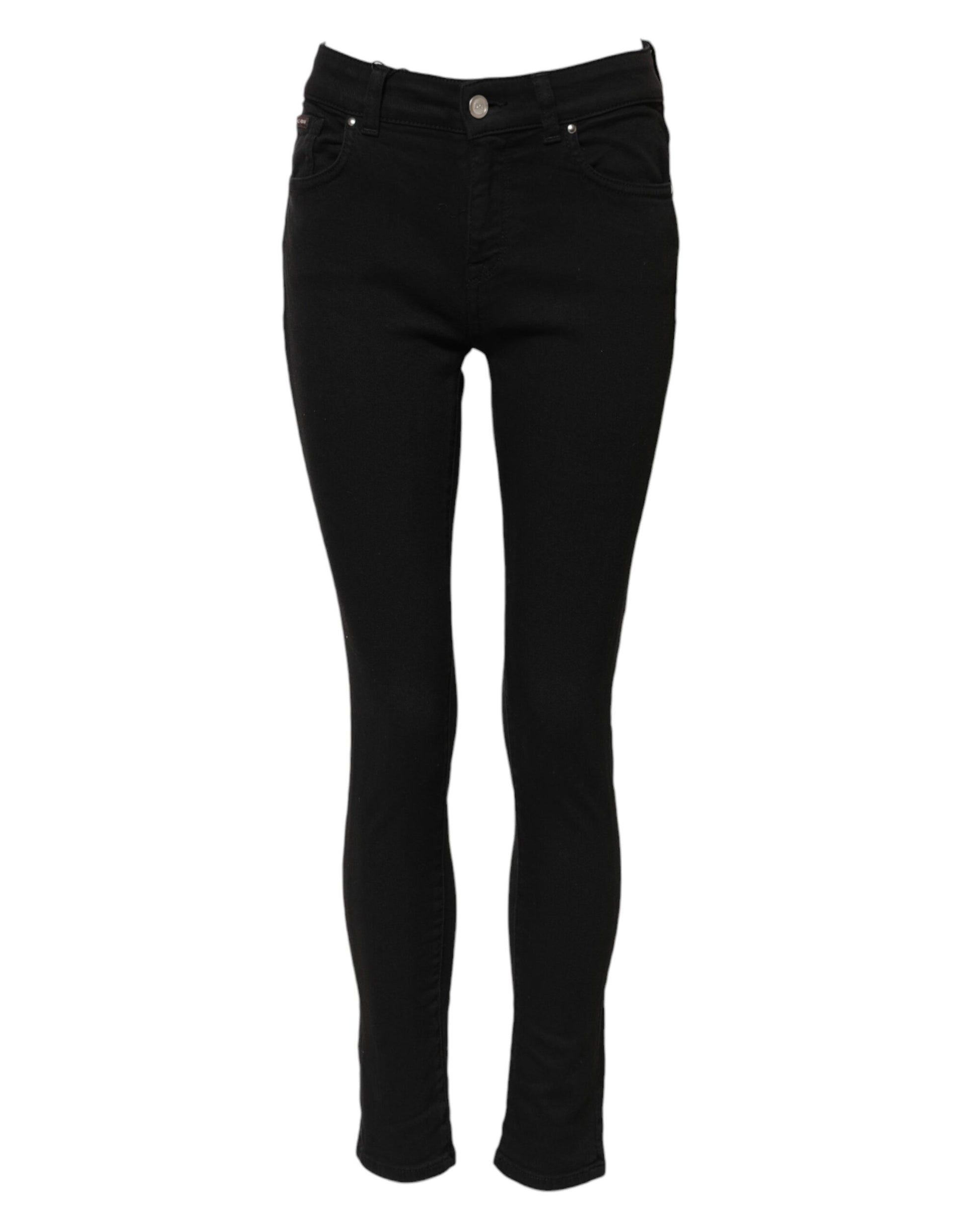 Jean skinny taille moyenne en coton noir avec logo Dolce &amp; Gabbana 
