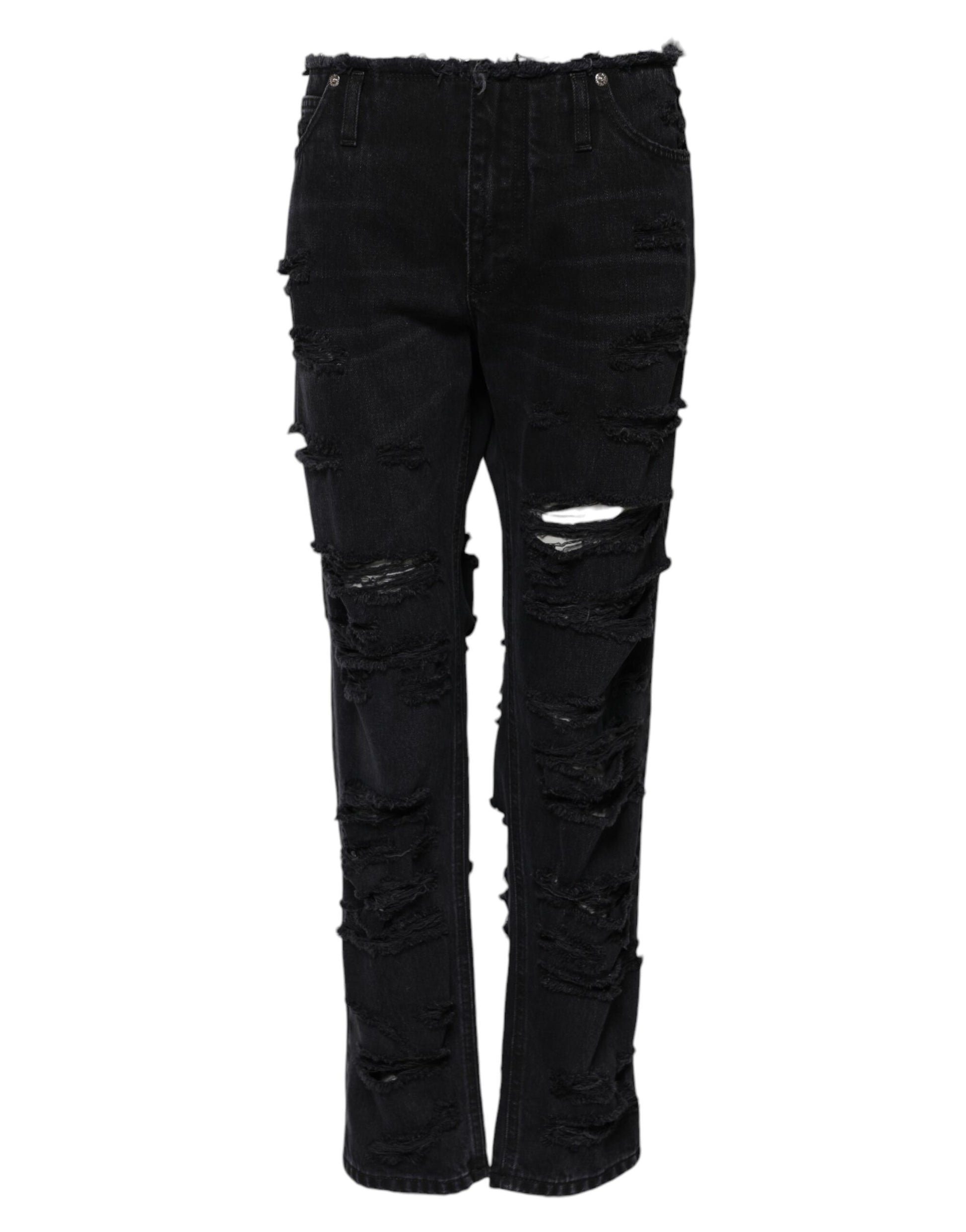 Jean taille moyenne en denim de coton noir déchiré Dolce &amp; Gabbana 