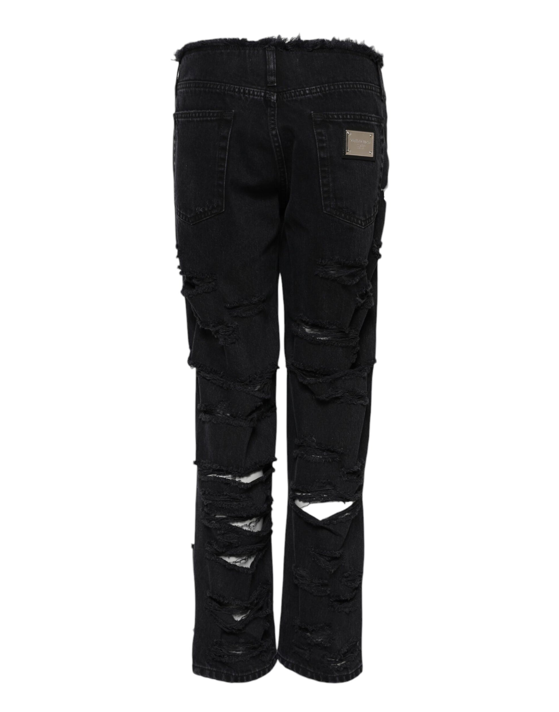 Jean taille moyenne en denim de coton noir déchiré Dolce &amp; Gabbana 