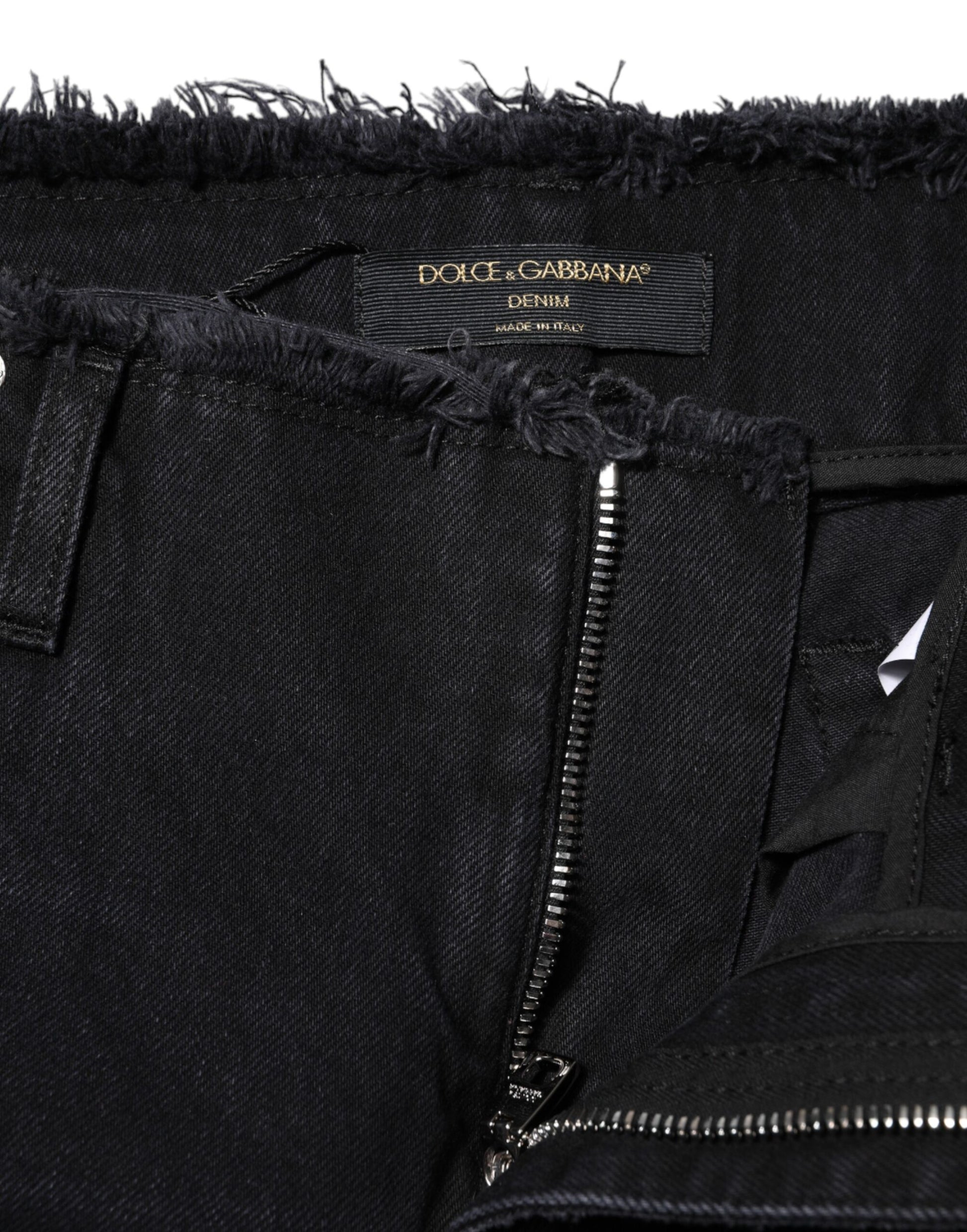 Jean taille moyenne en denim de coton noir déchiré Dolce &amp; Gabbana 