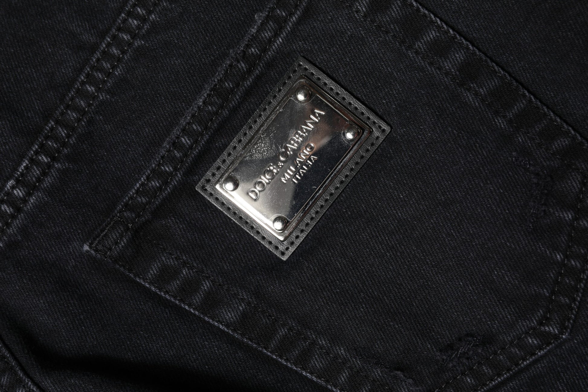 Jean taille moyenne en denim de coton noir déchiré Dolce &amp; Gabbana 
