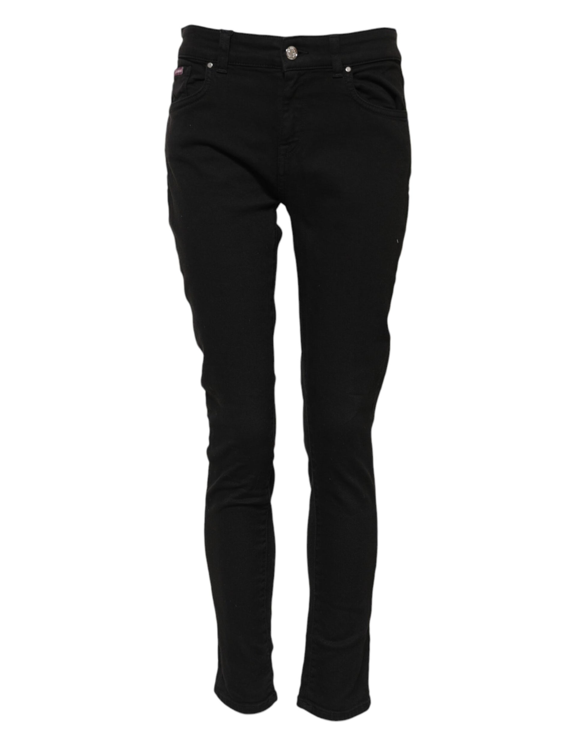 Jean skinny taille moyenne en coton noir avec logo Dolce &amp; Gabbana 