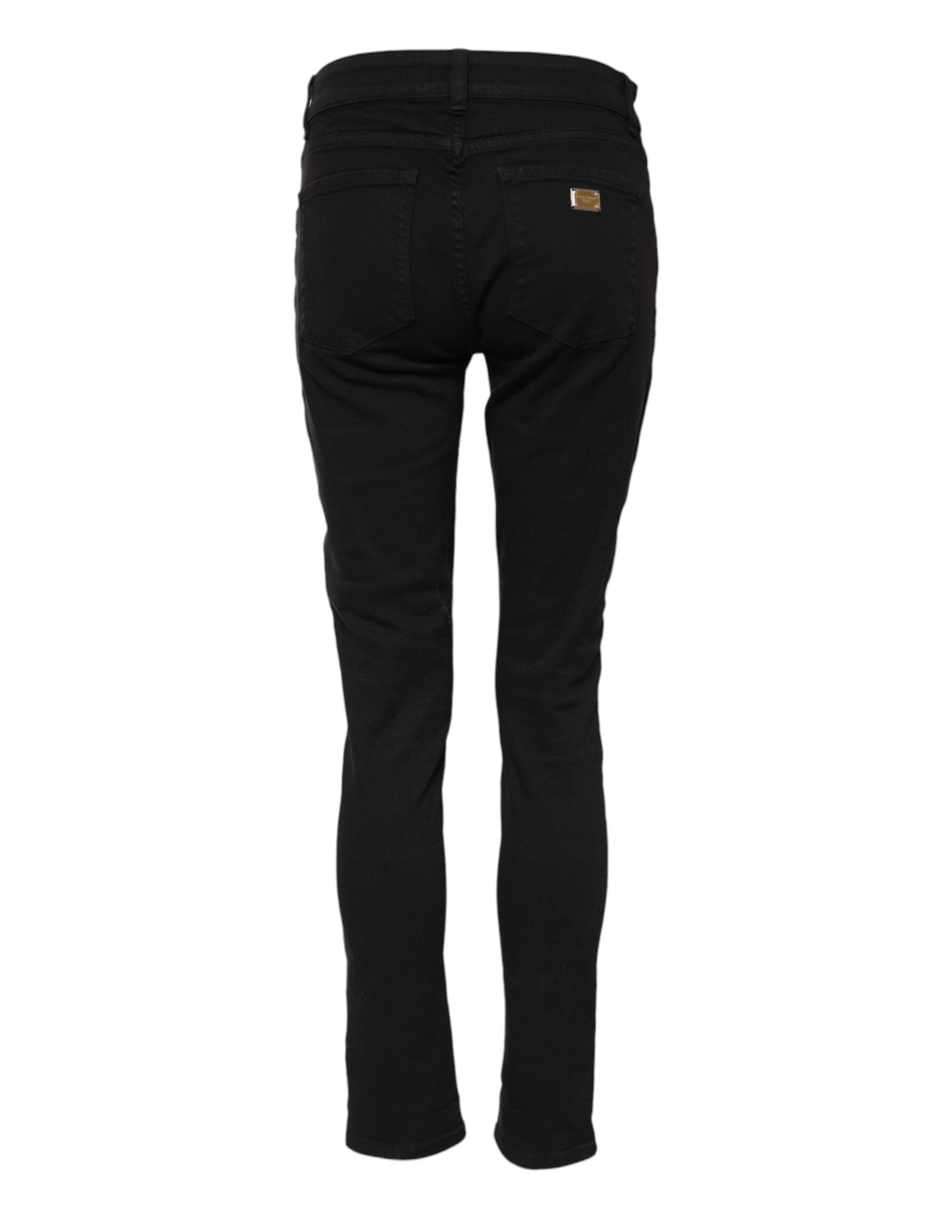 Jean skinny taille moyenne en coton noir avec logo Dolce &amp; Gabbana 