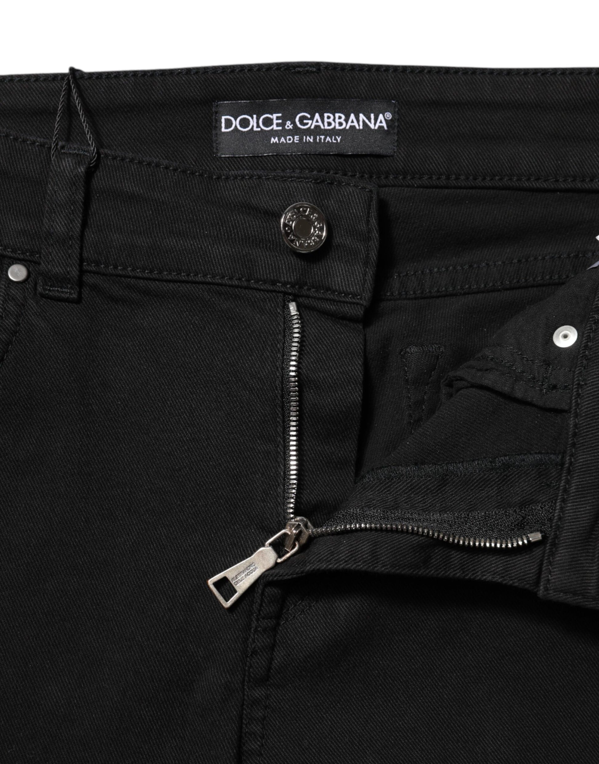 Jean skinny taille moyenne en coton noir avec logo Dolce &amp; Gabbana 