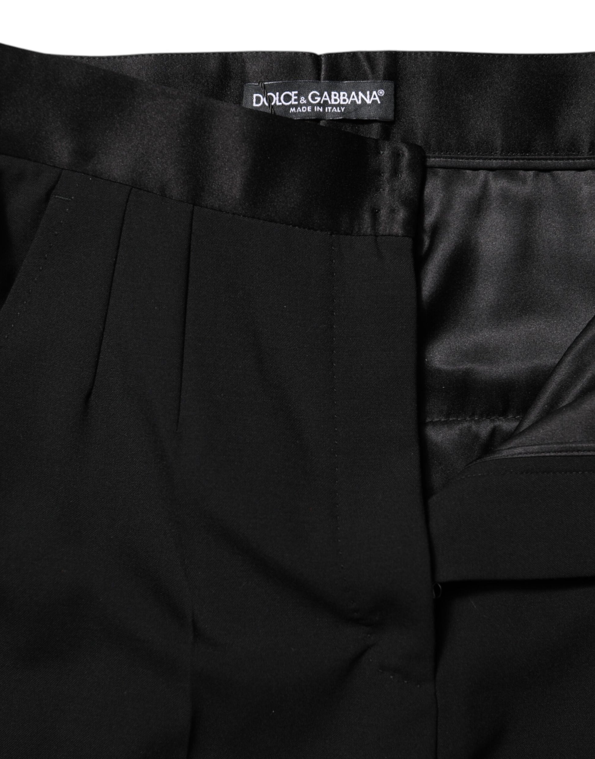 Pantalon fuselé taille haute en laine noire Dolce &amp; Gabbana 