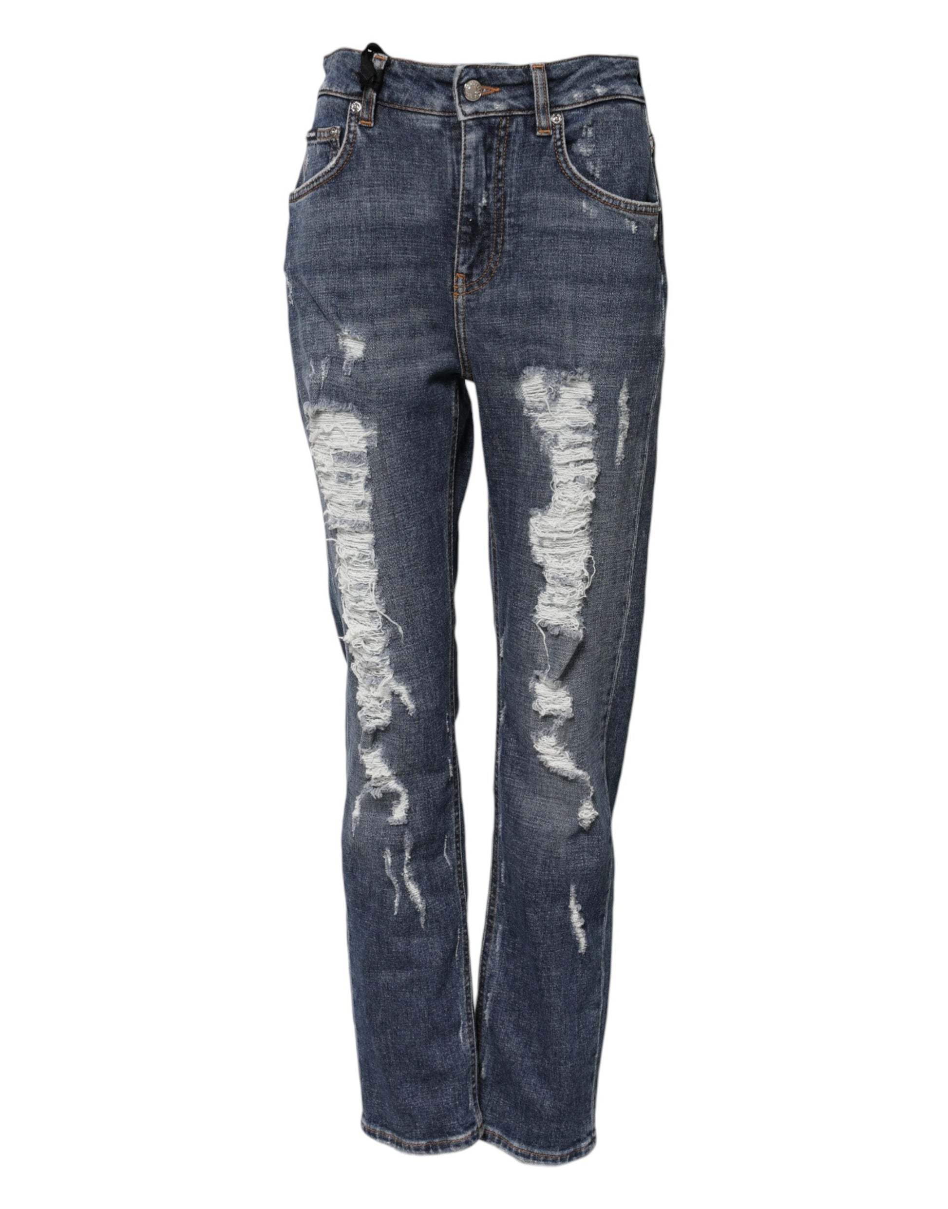 Jean boyfriend en coton bleu déchiré Dolce &amp; Gabbana 
