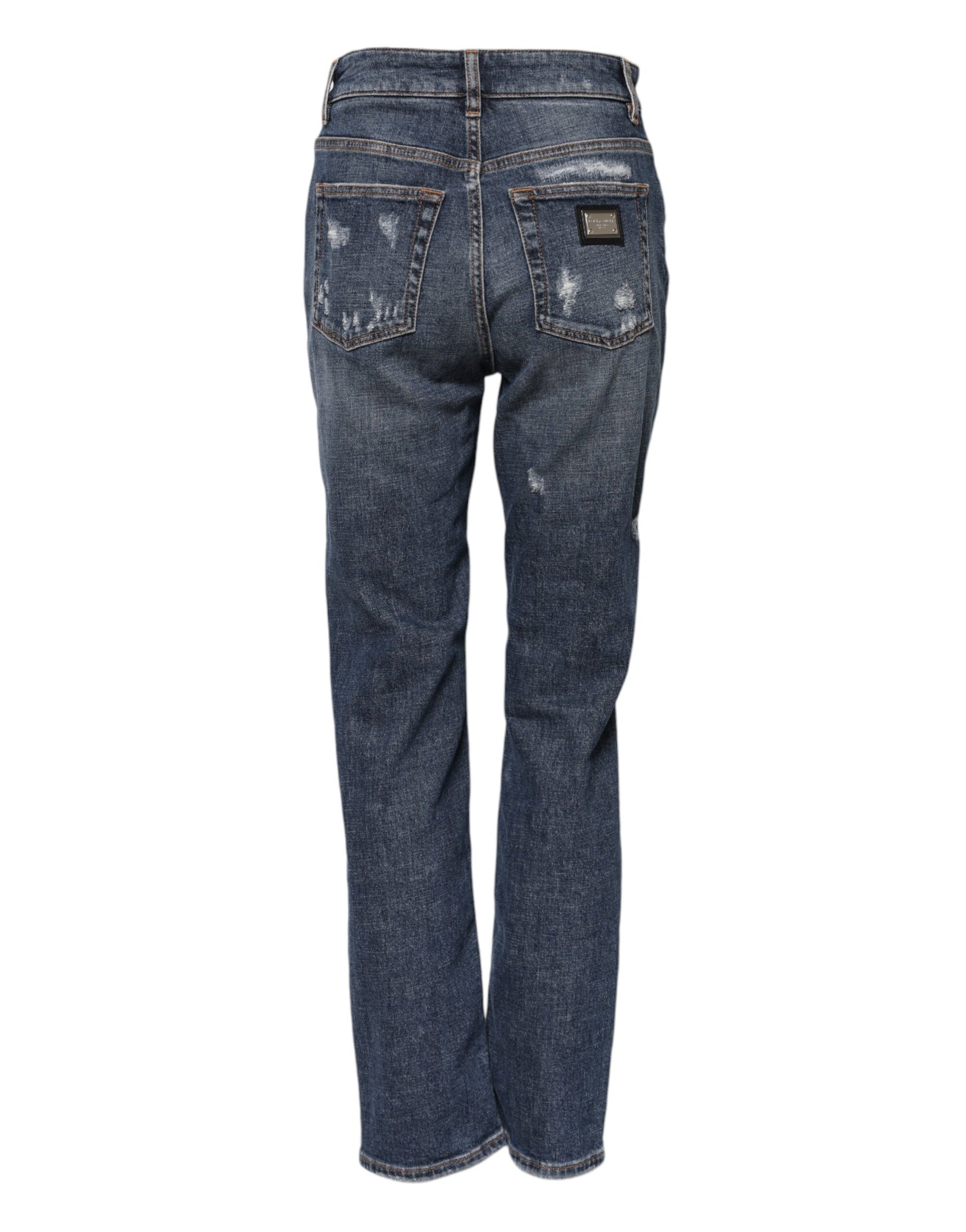 Jean boyfriend en coton bleu déchiré Dolce &amp; Gabbana 