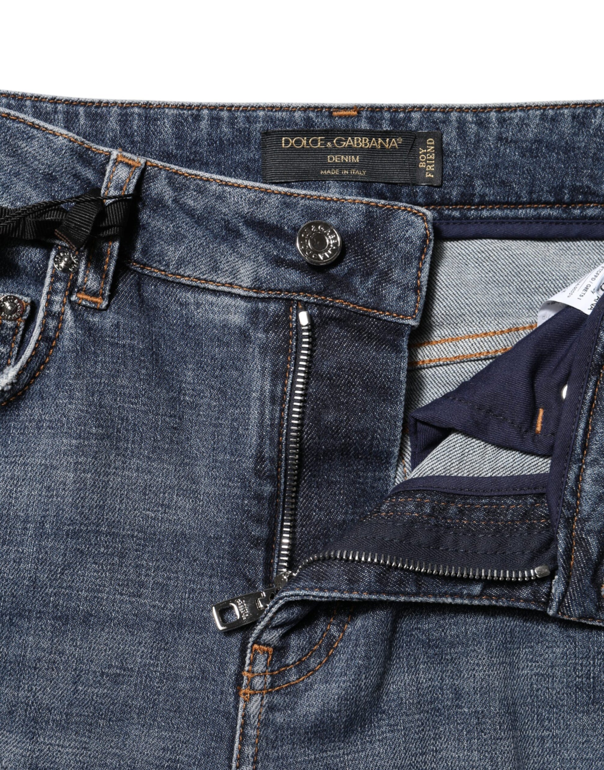Jean boyfriend en coton bleu déchiré Dolce &amp; Gabbana 