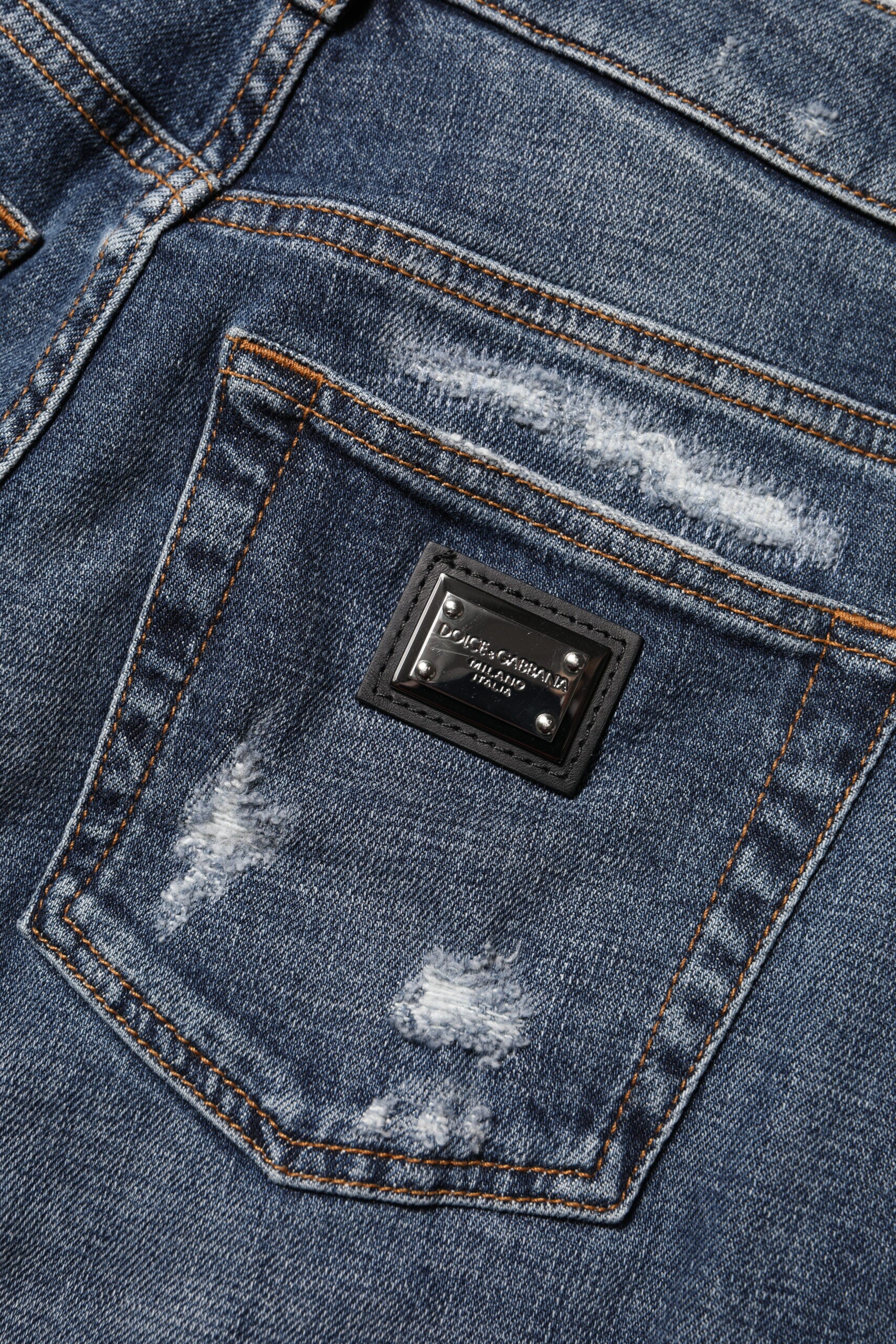 Jean boyfriend en coton bleu déchiré Dolce &amp; Gabbana 