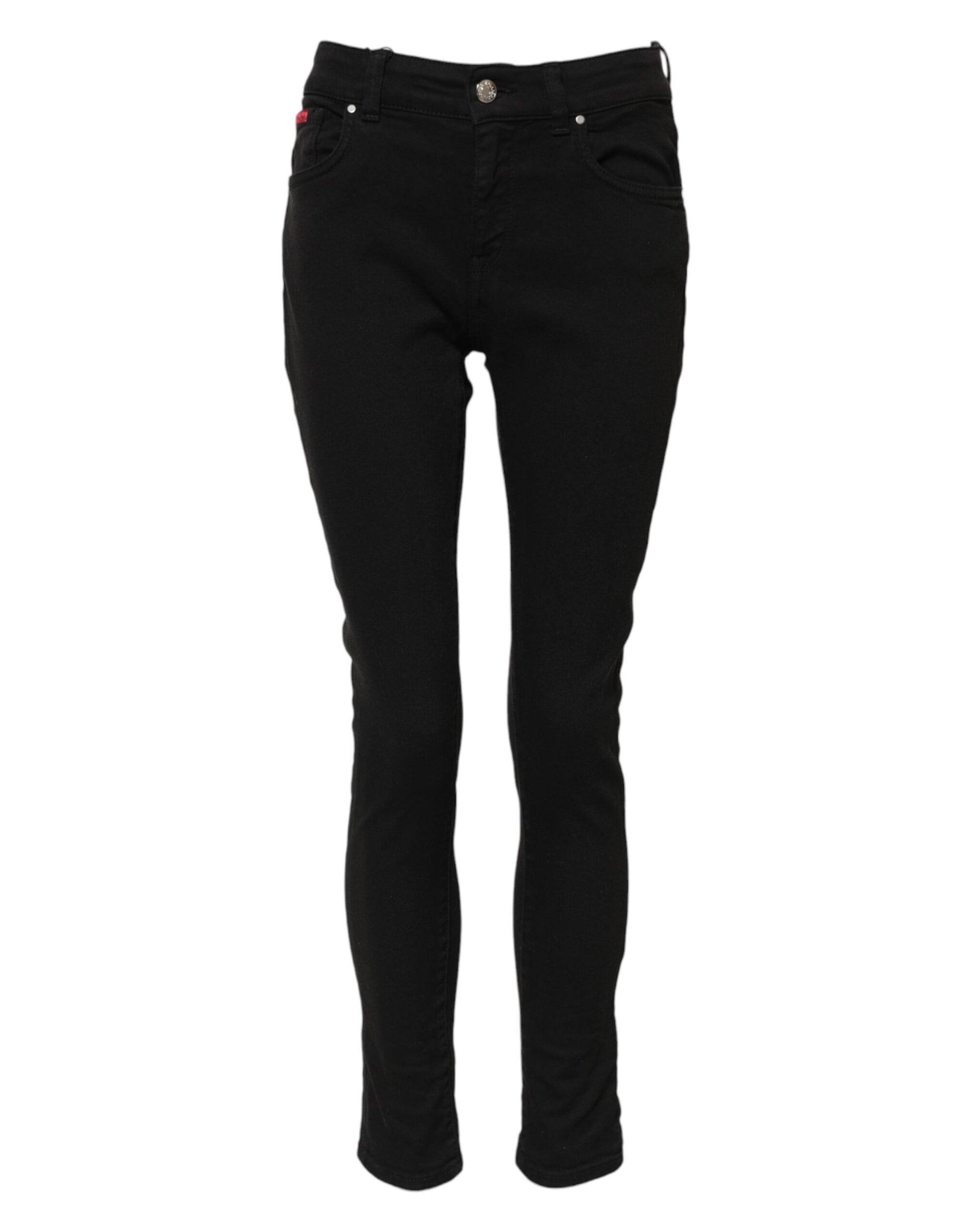 Jean skinny taille moyenne en coton noir avec logo Dolce &amp; Gabbana 