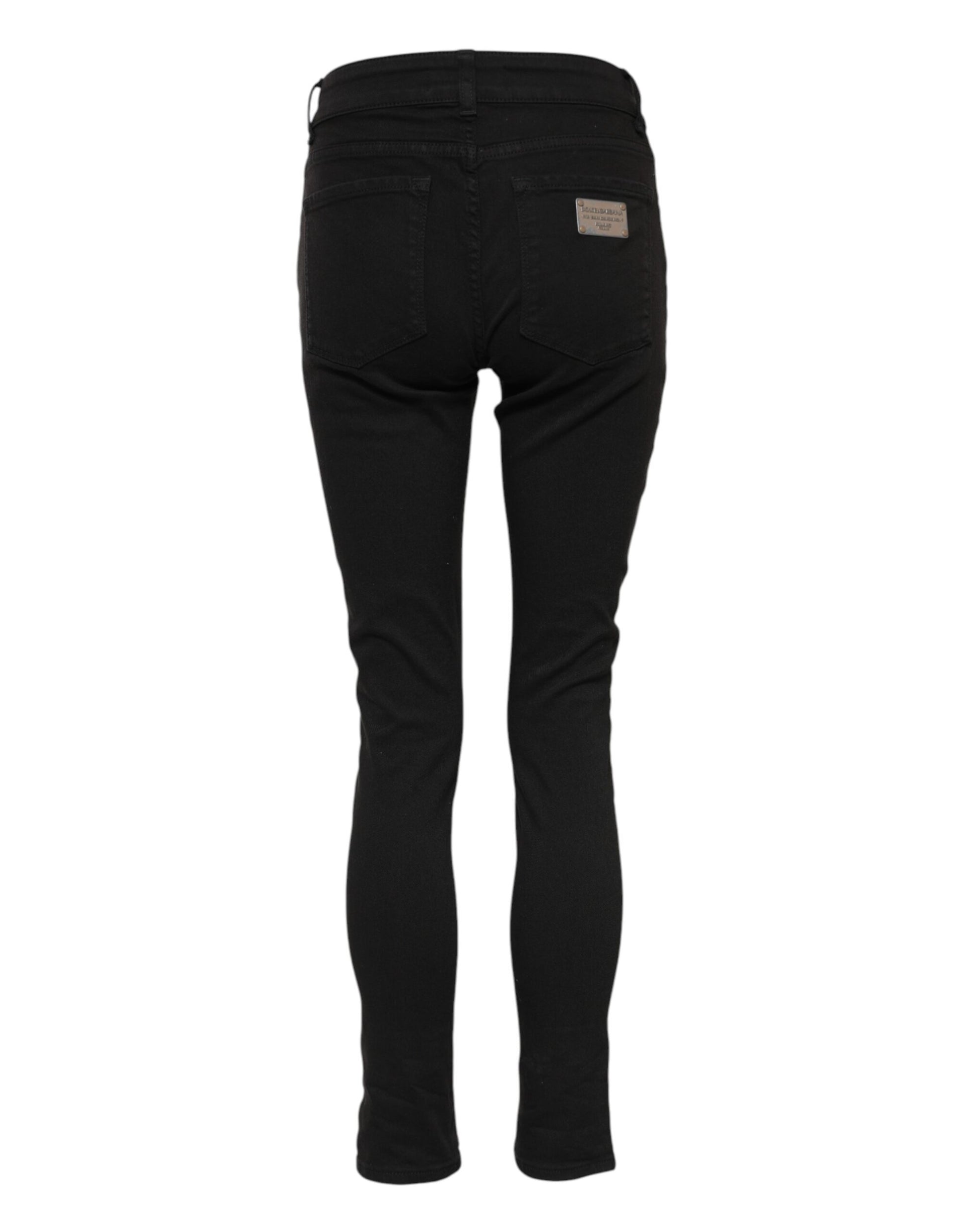 Jean skinny taille moyenne en coton noir avec logo Dolce &amp; Gabbana 