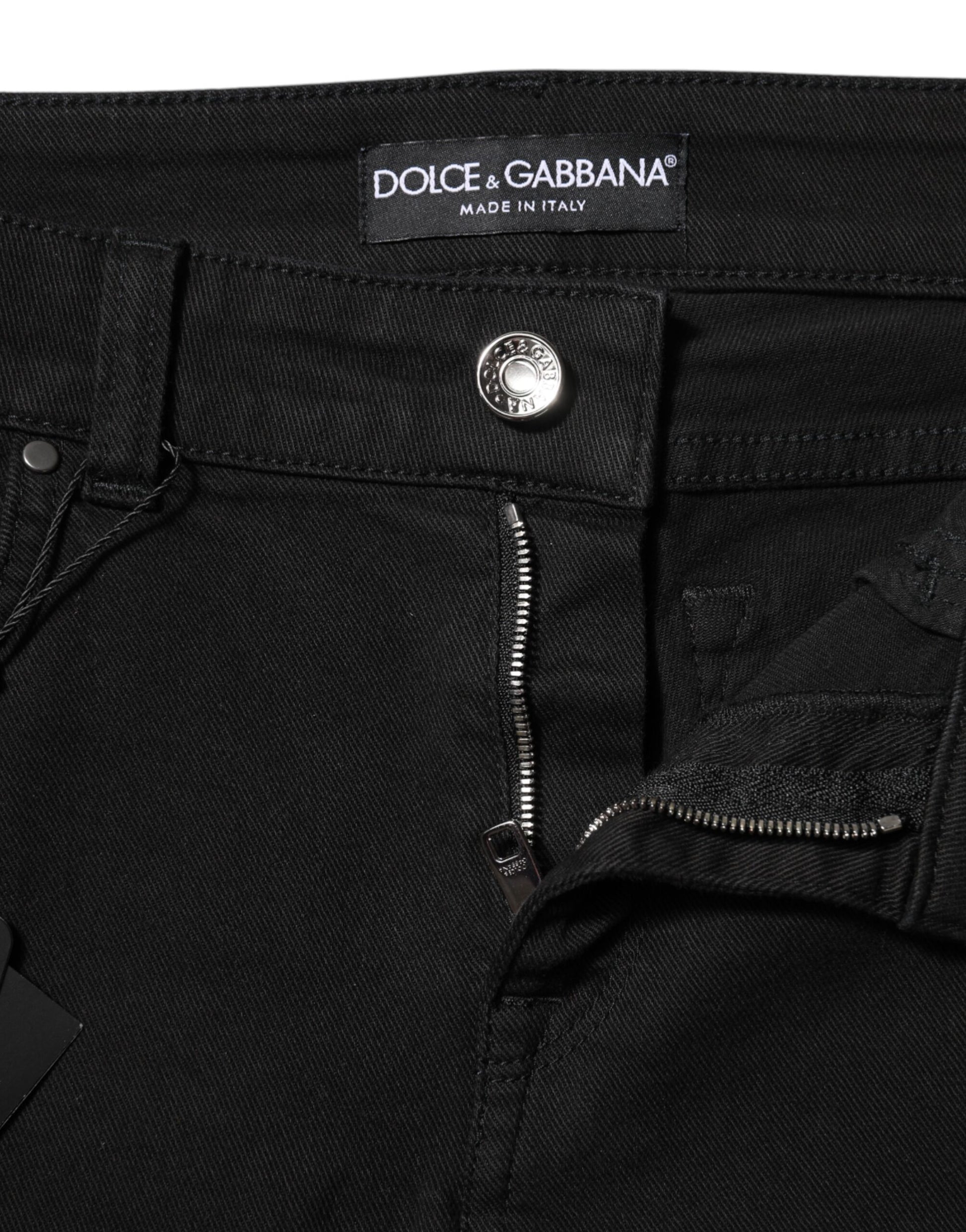 Jean skinny taille moyenne en coton noir avec logo Dolce &amp; Gabbana 