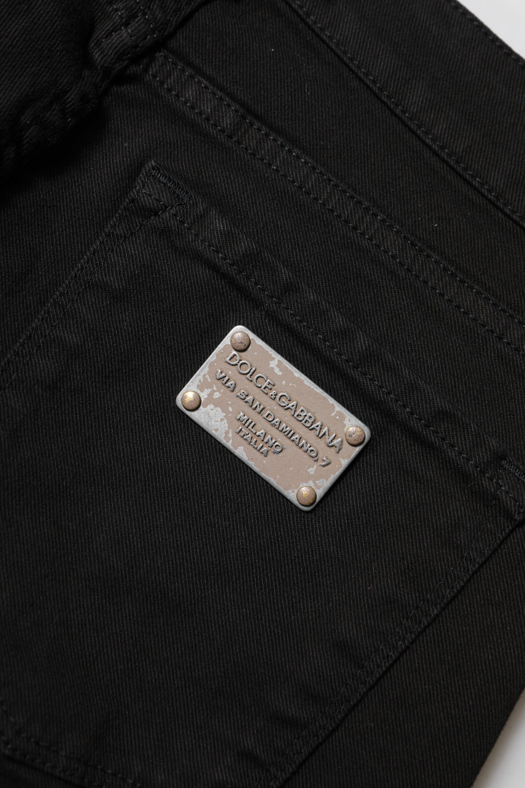 Jean skinny taille moyenne en coton noir avec logo Dolce &amp; Gabbana 