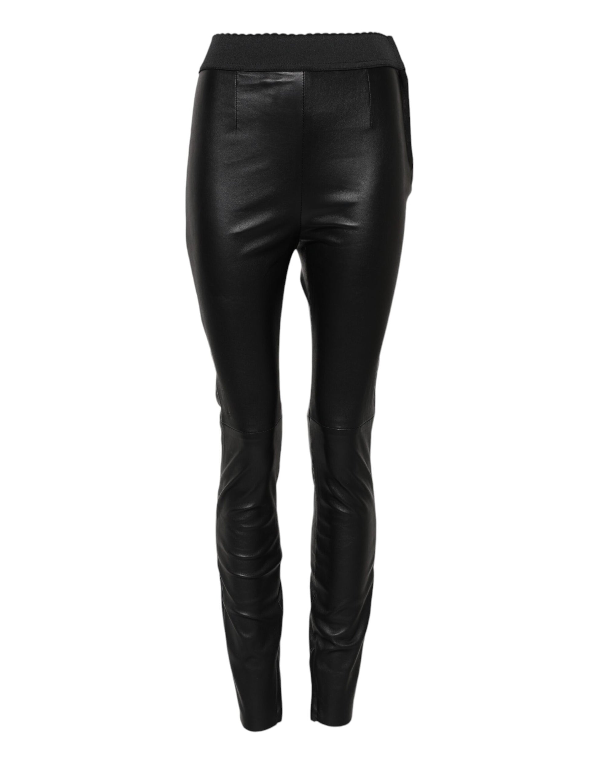 Pantalon taille élastique en cuir noir Dolce &amp; Gabbana 