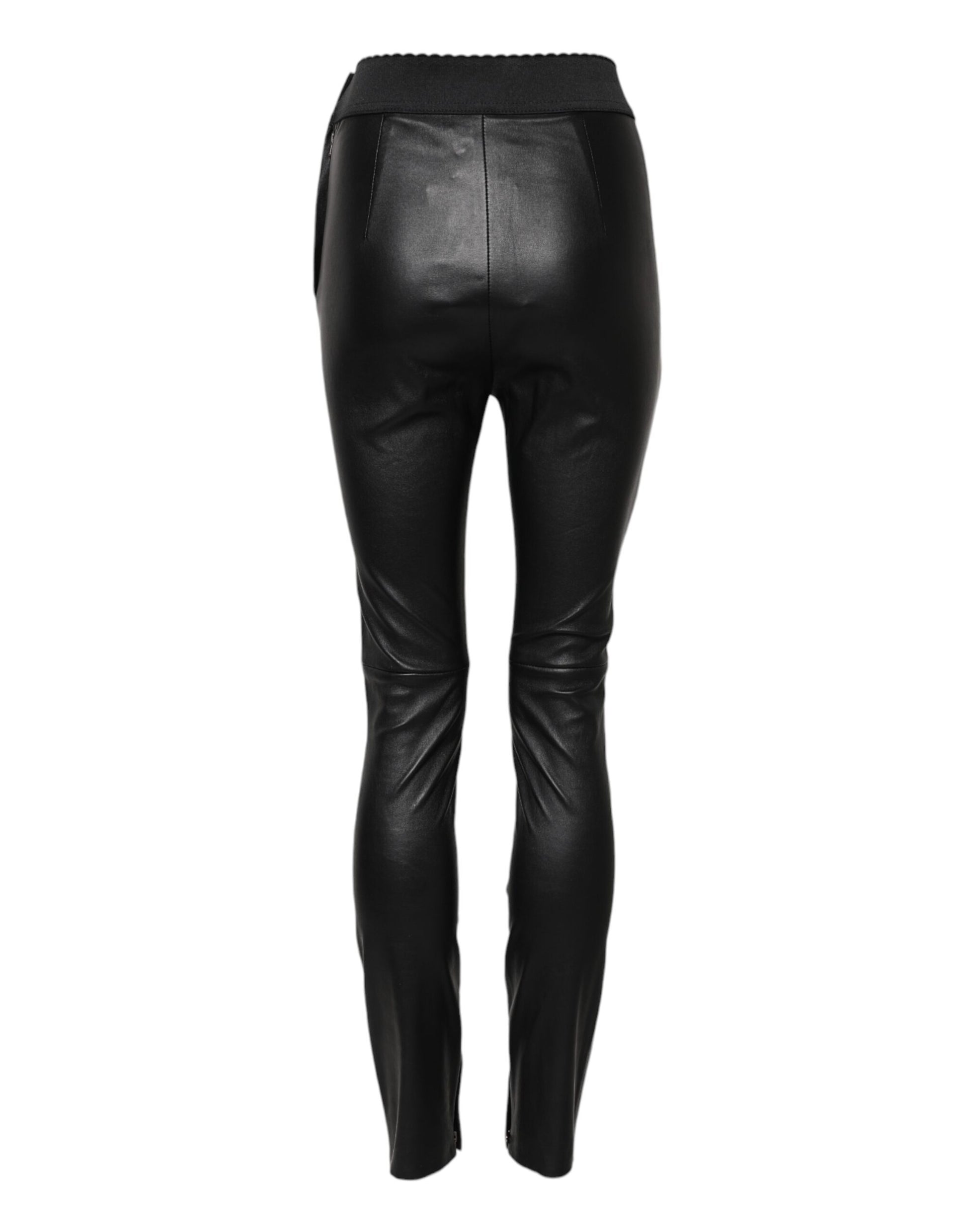 Pantalon taille élastique en cuir noir Dolce &amp; Gabbana 
