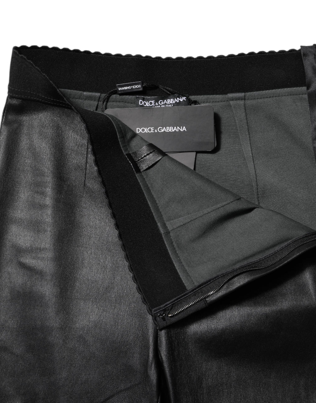 Pantalon taille élastique en cuir noir Dolce &amp; Gabbana 