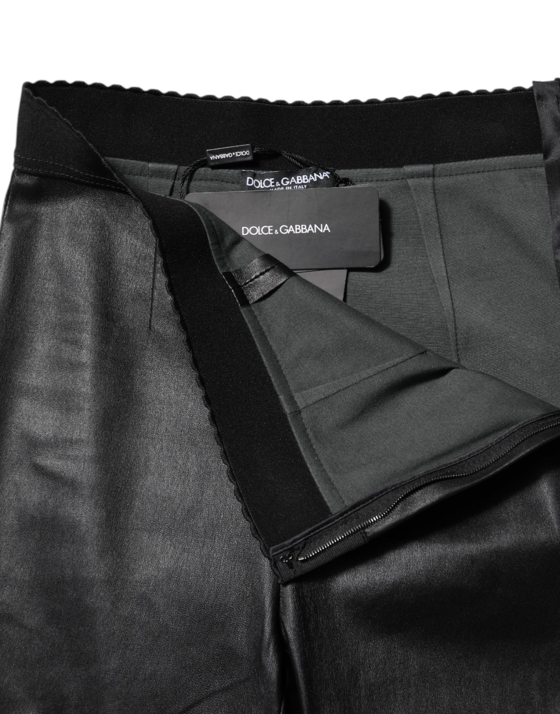 Pantalon taille élastique en cuir noir Dolce &amp; Gabbana 