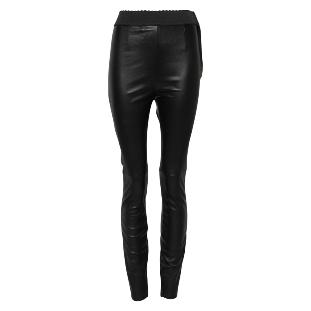 Pantalon taille élastique en cuir noir Dolce &amp; Gabbana 