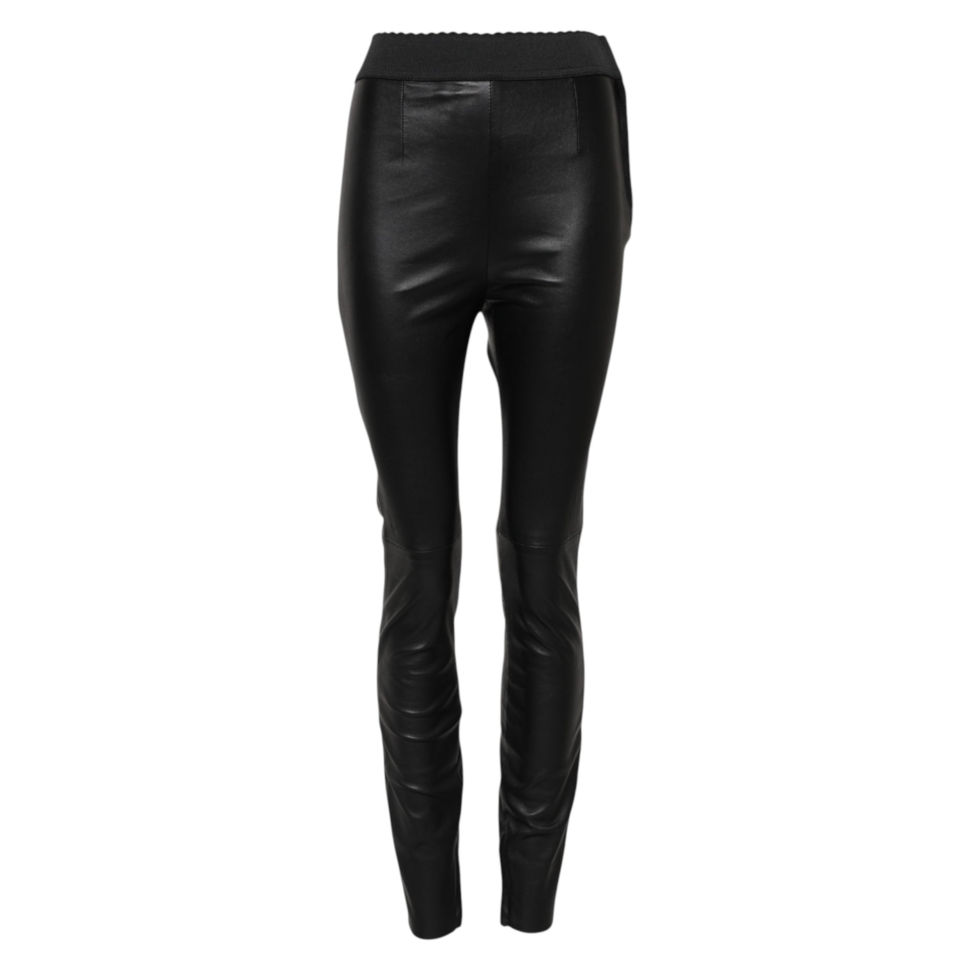 Pantalon taille élastique en cuir noir Dolce &amp; Gabbana 