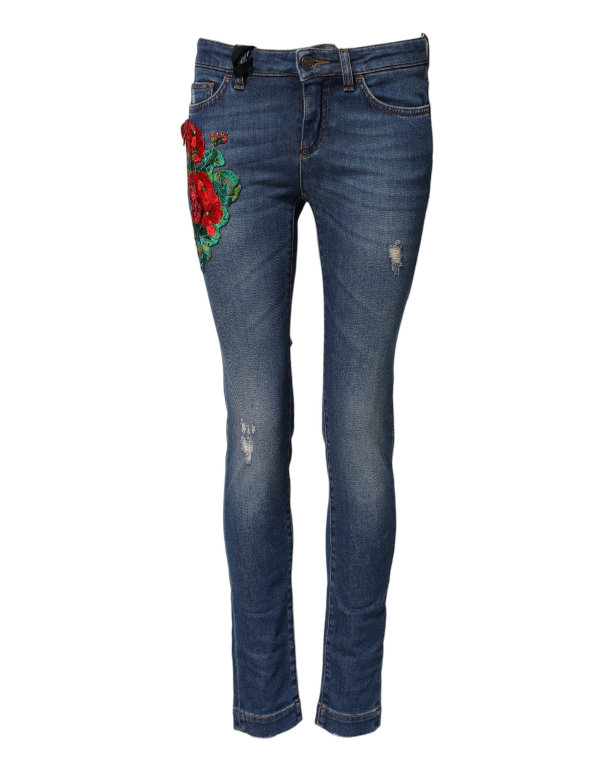Jean skinny taille basse en coton bleu Dolce &amp; Gabbana 