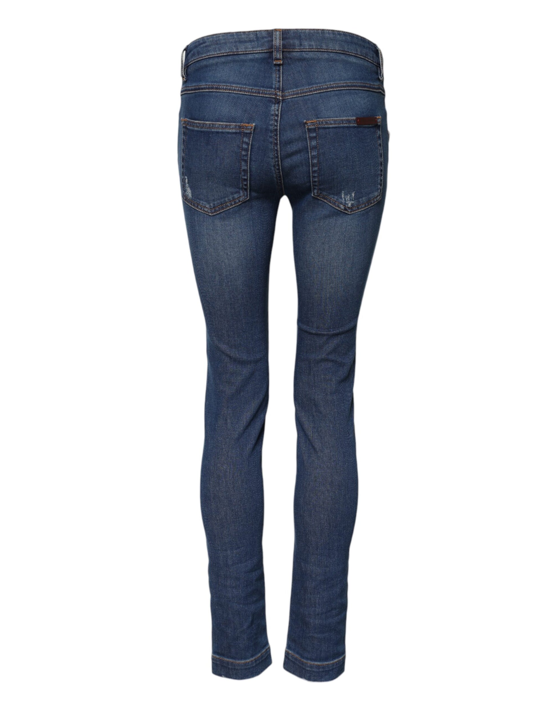 Jean skinny taille basse en coton bleu Dolce &amp; Gabbana 