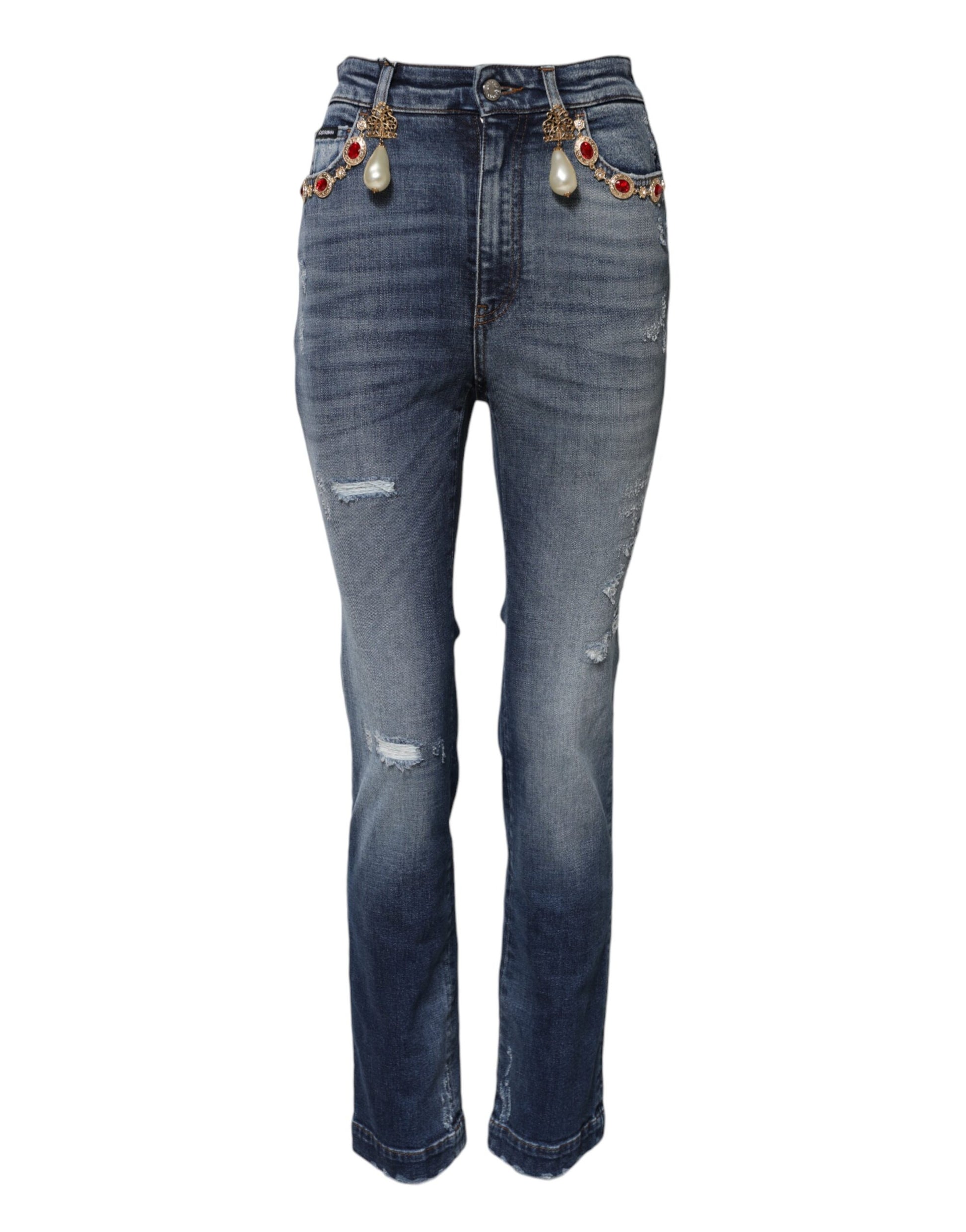 Jean en denim bleu orné de strass Dolce &amp; Gabbana