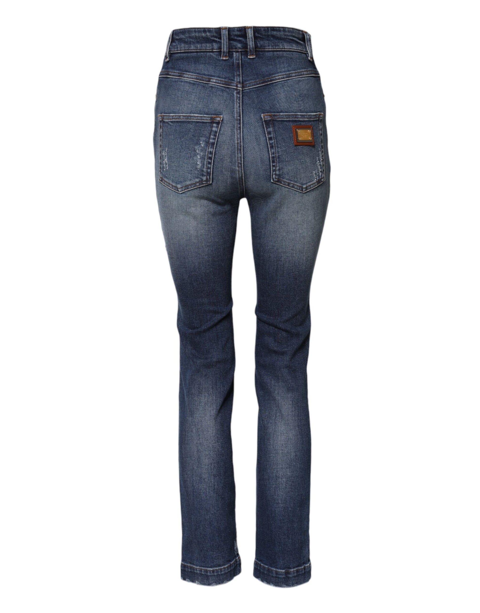 Jean en denim bleu orné de strass Dolce &amp; Gabbana