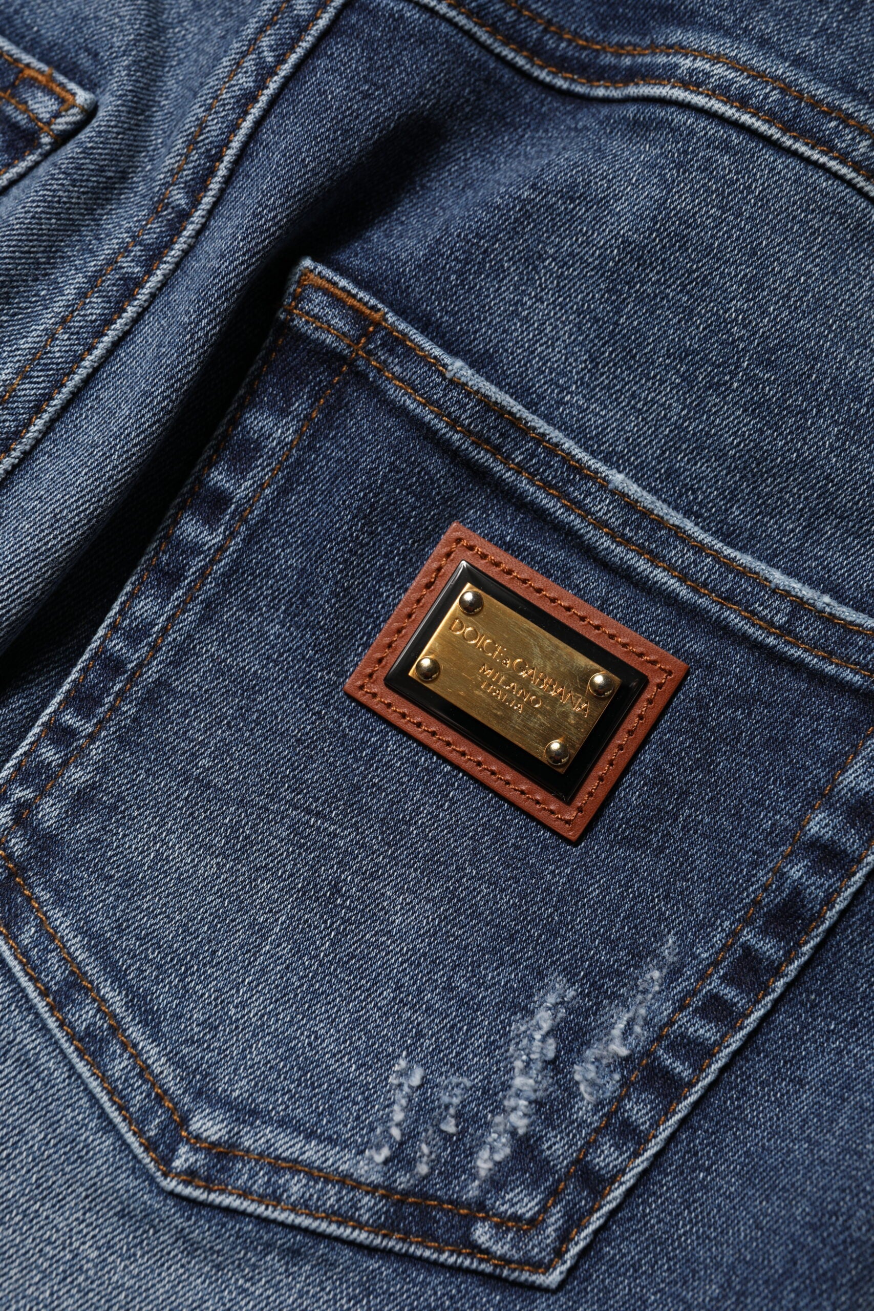 Jean en denim bleu orné de strass Dolce &amp; Gabbana