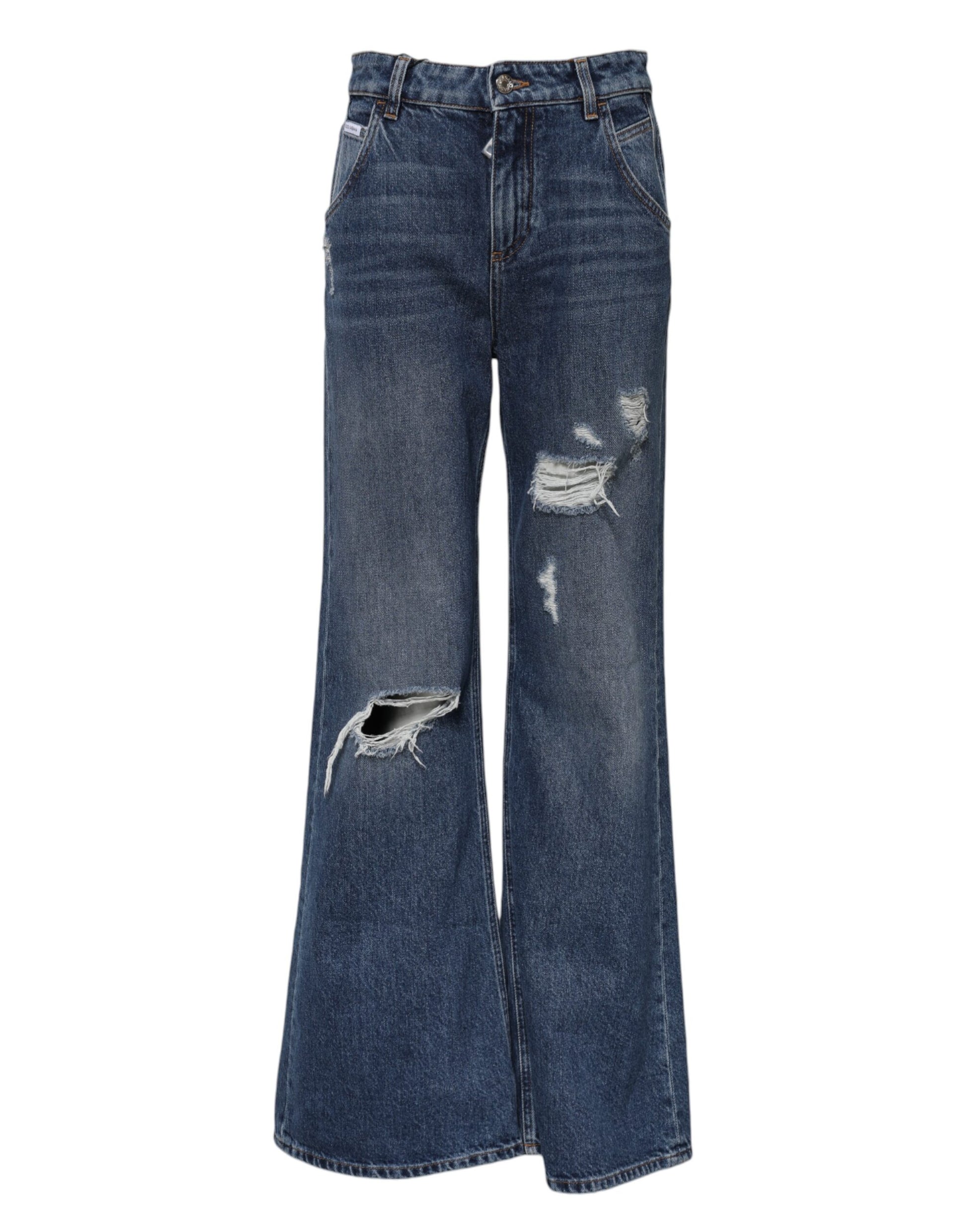 Jean large en denim déchiré bleu en coton Dolce &amp; Gabbana 