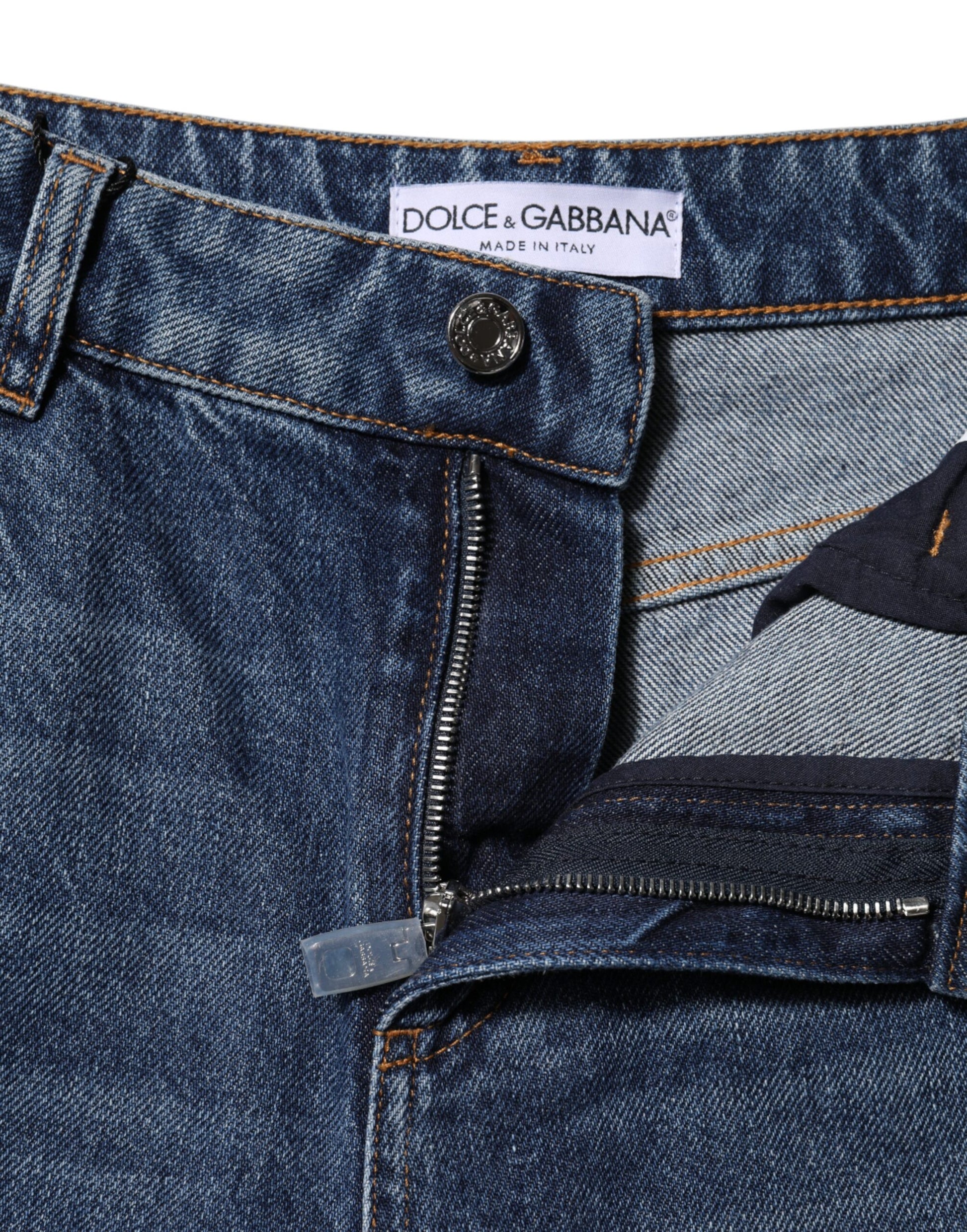 Jean large en denim déchiré bleu en coton Dolce &amp; Gabbana 