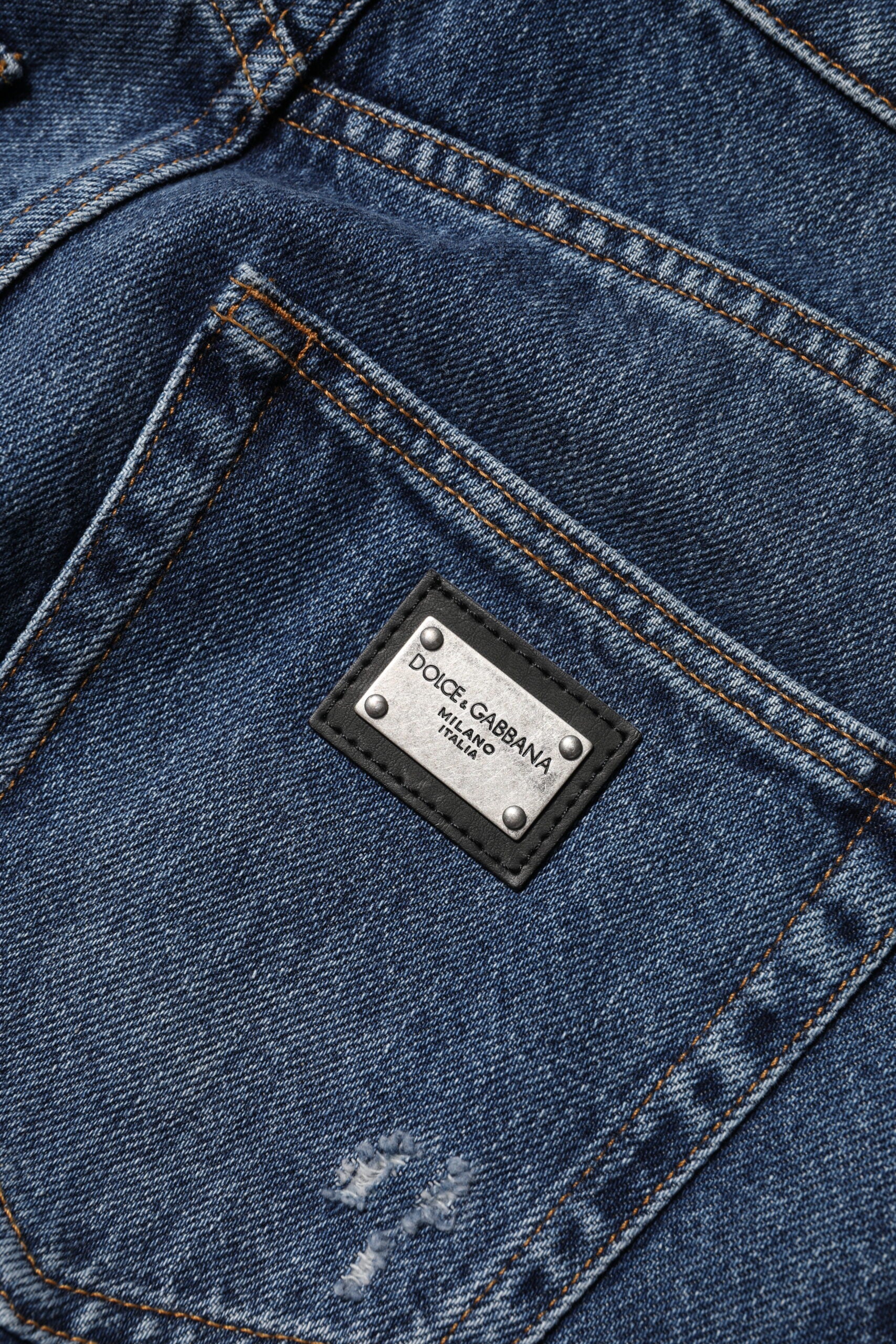 Jean large en denim déchiré bleu en coton Dolce &amp; Gabbana 