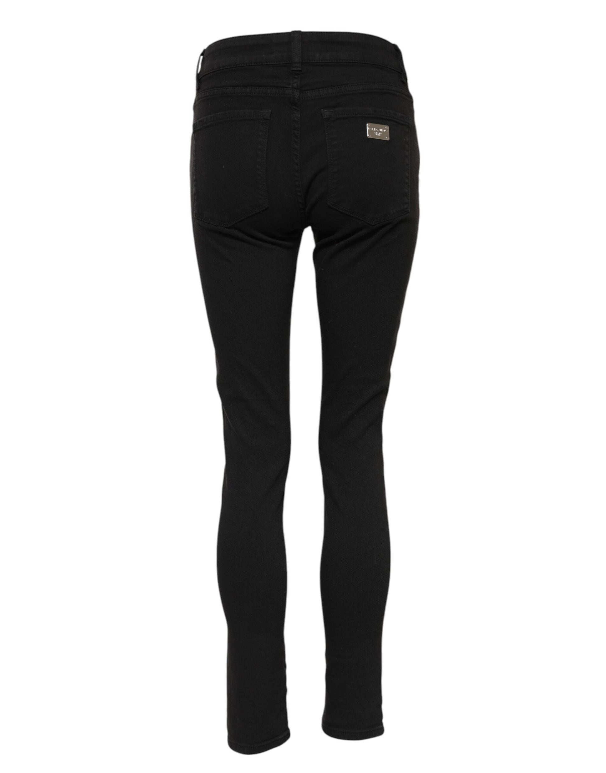 Jean skinny taille moyenne en coton noir avec logo Dolce &amp; Gabbana 