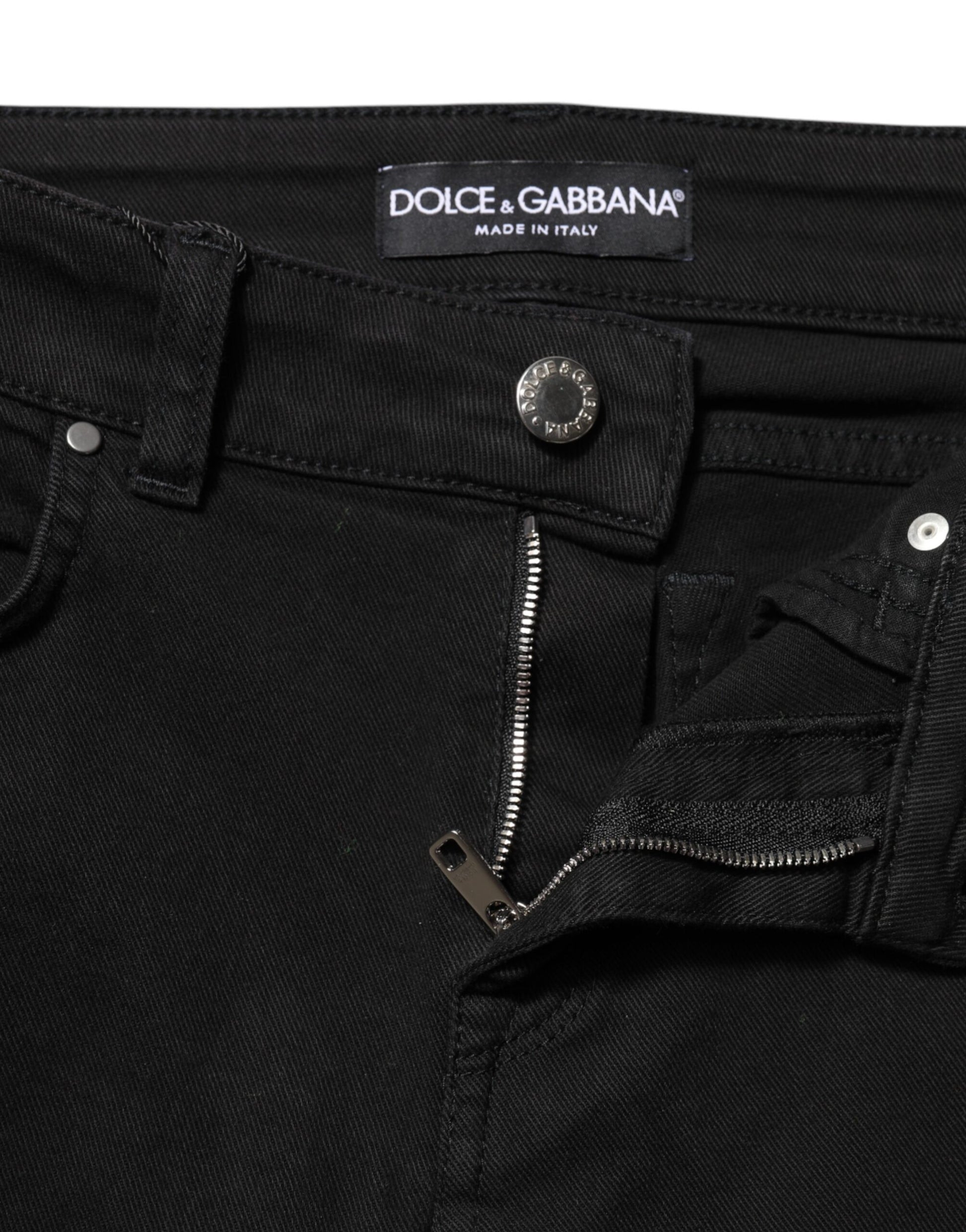 Jean skinny taille moyenne en coton noir avec logo Dolce &amp; Gabbana 