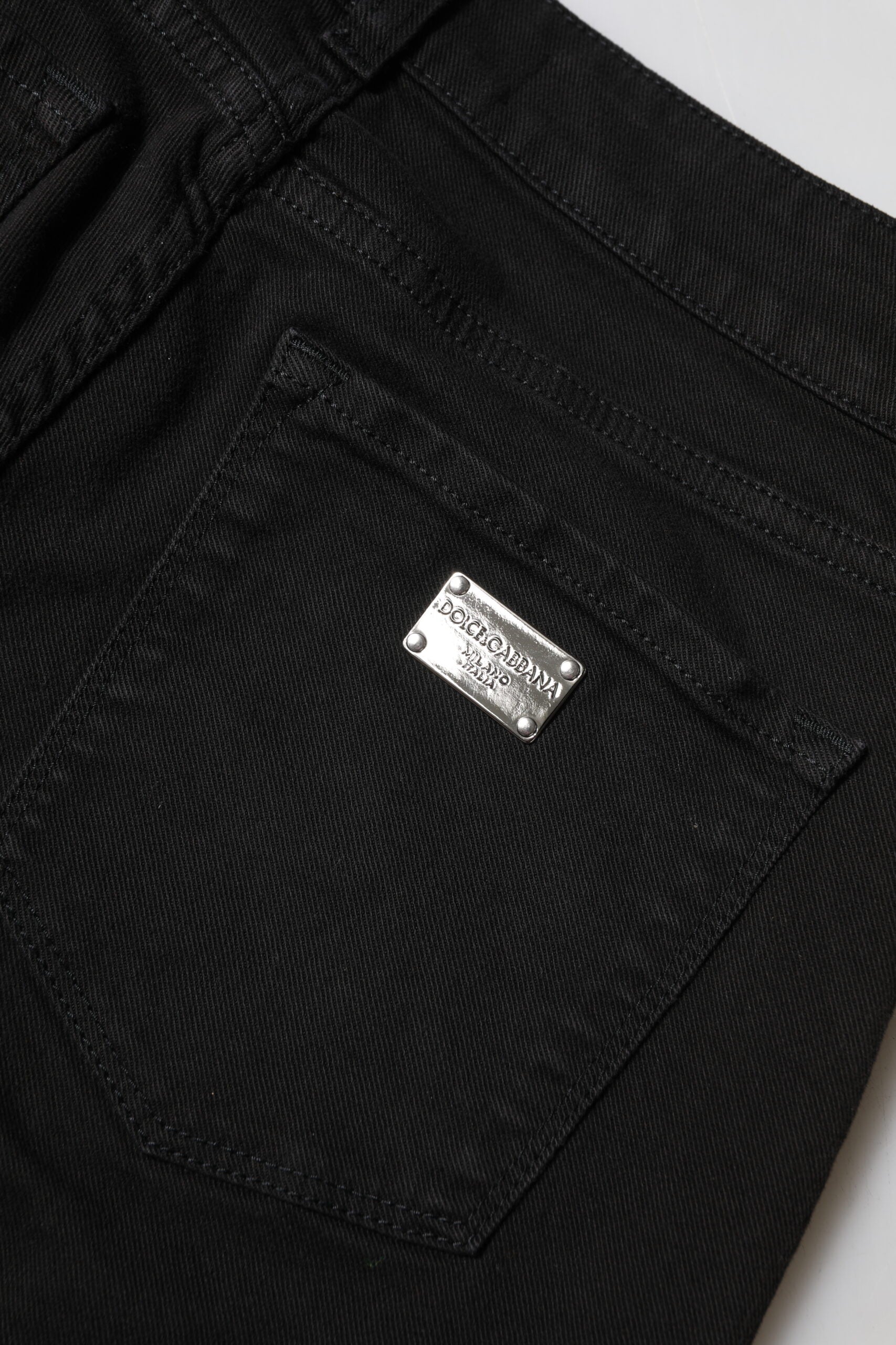 Jean skinny taille moyenne en coton noir avec logo Dolce &amp; Gabbana 