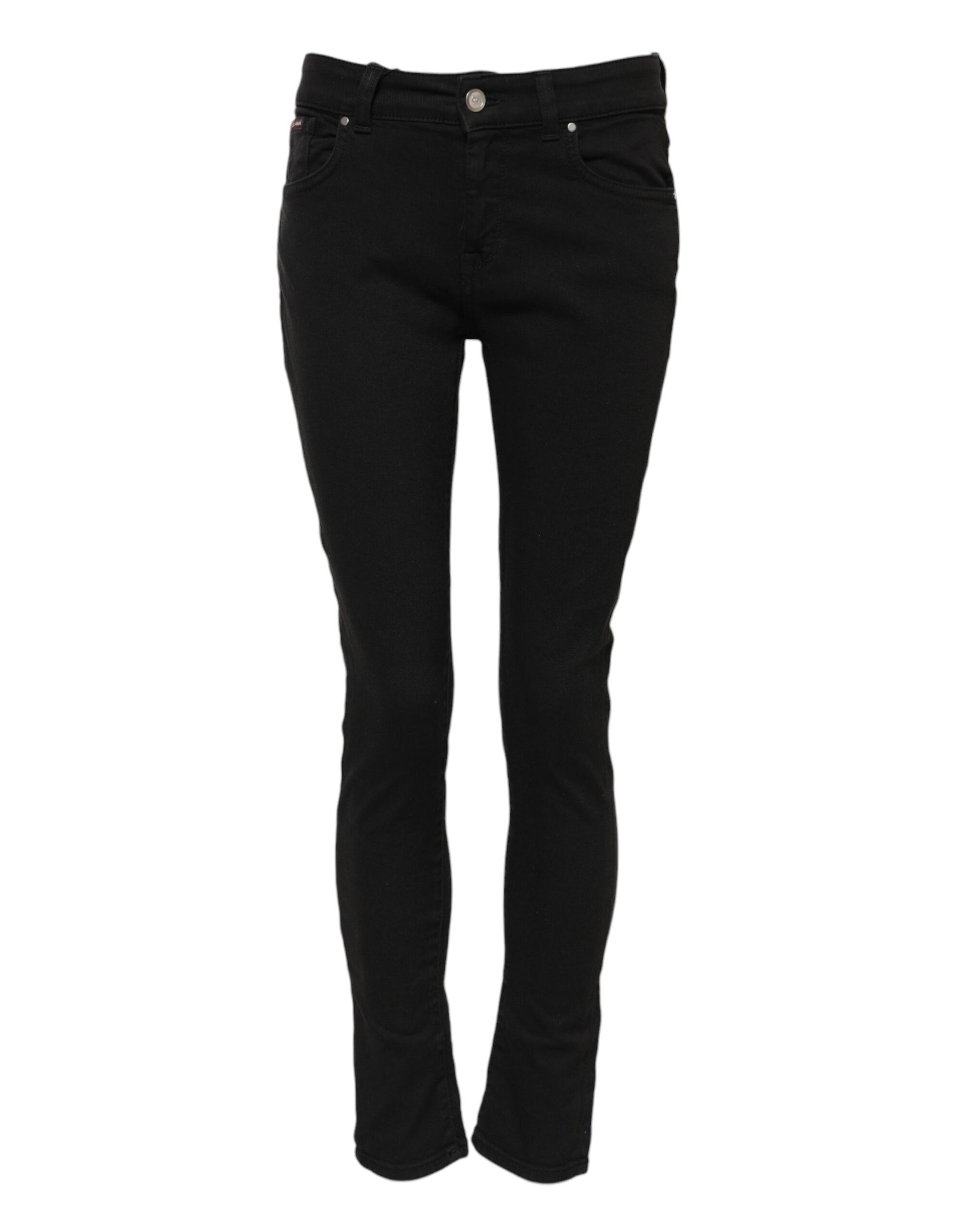 Jean skinny taille moyenne en coton noir avec logo Dolce &amp; Gabbana 