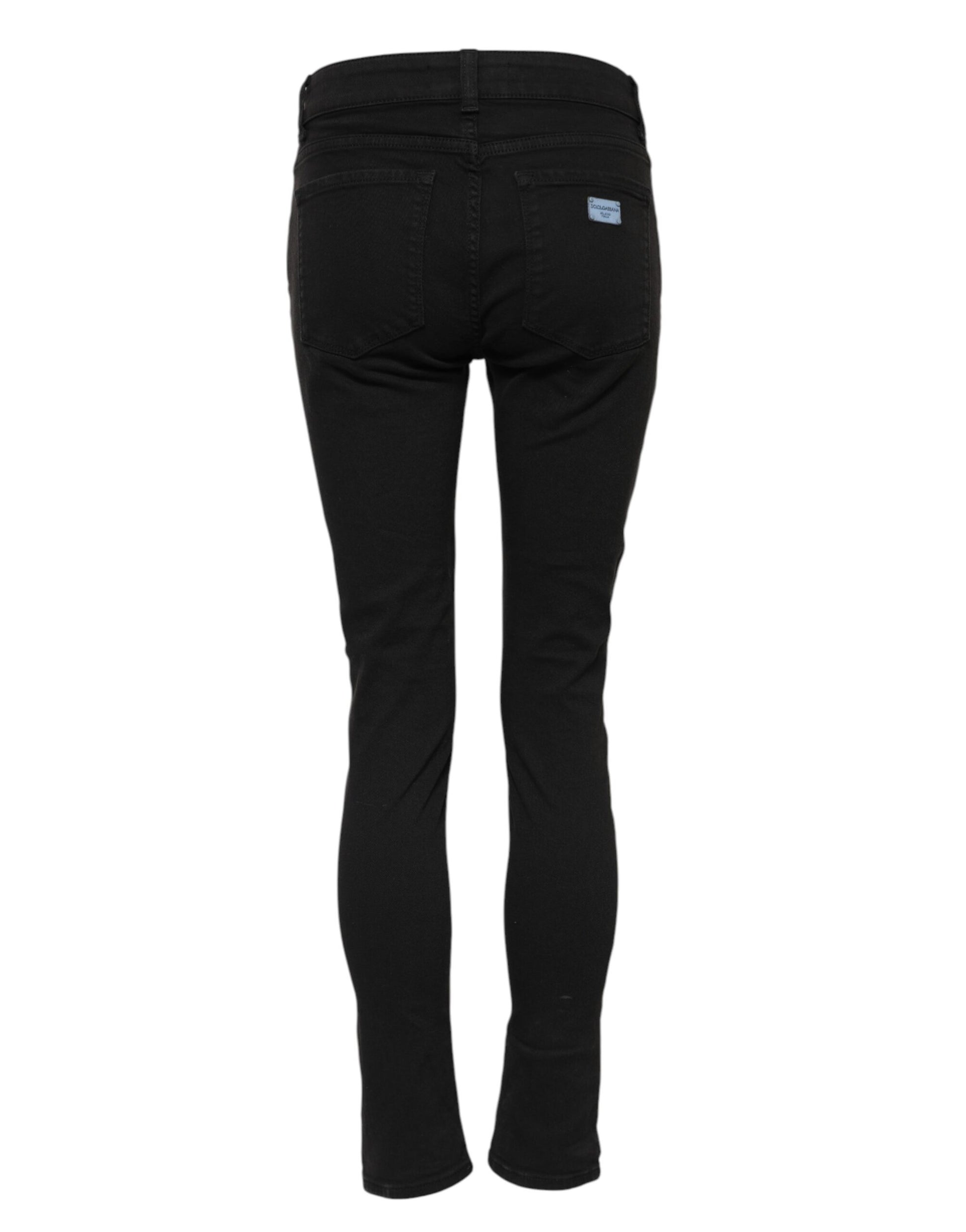 Jean skinny taille moyenne en coton noir avec logo Dolce &amp; Gabbana 