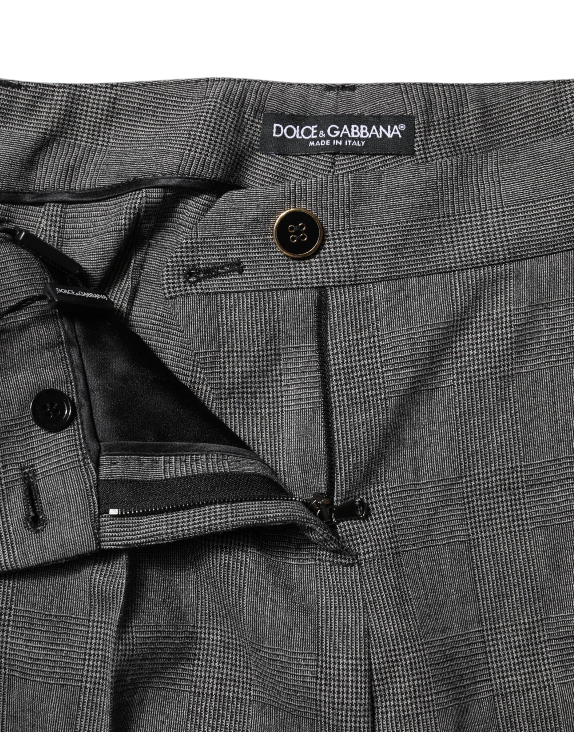 Pantalon évasé taille haute à carreaux gris Dolce &amp; Gabbana 