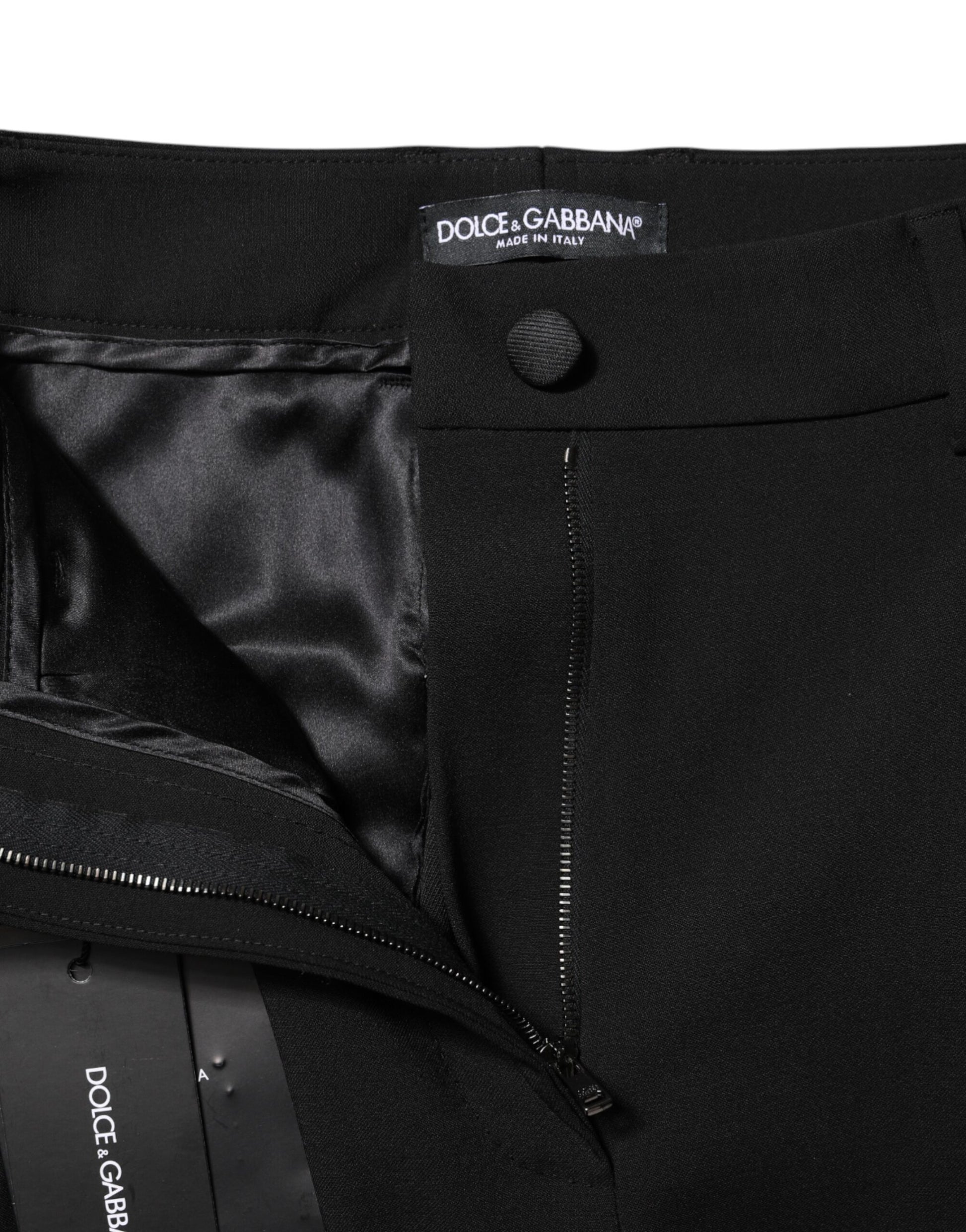 Pantalon habillé taille haute en laine noire Dolce &amp; Gabbana 
