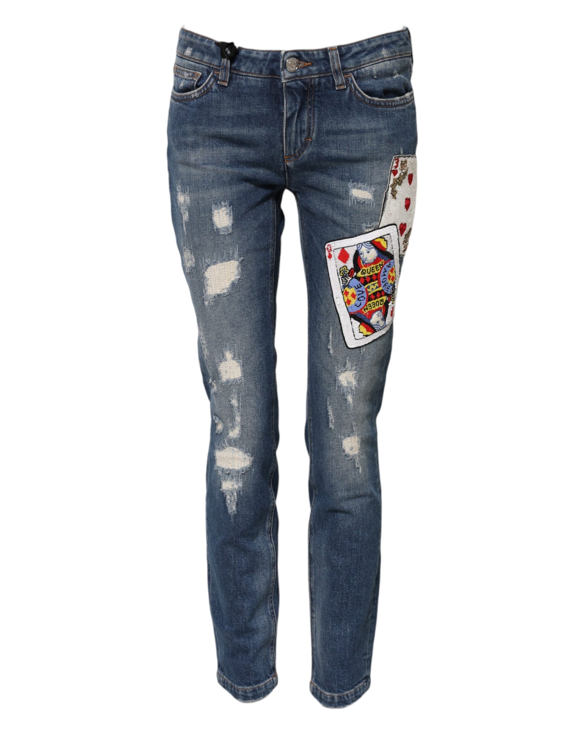 Jean skinny Dolce &amp; Gabbana bleu avec broderie Play Card 