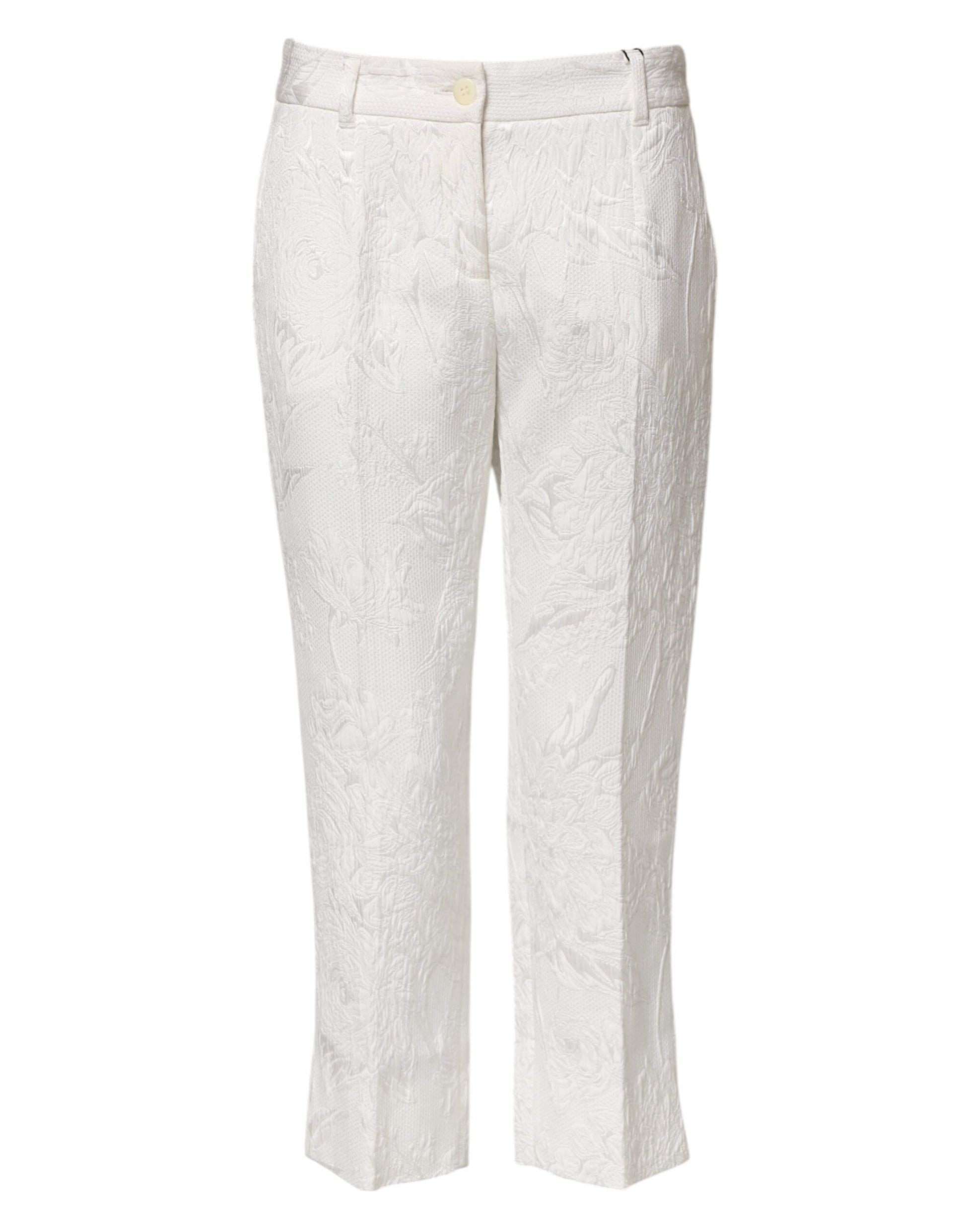 Pantalon en jacquard de coton blanc à fleurs Dolce &amp; Gabbana 