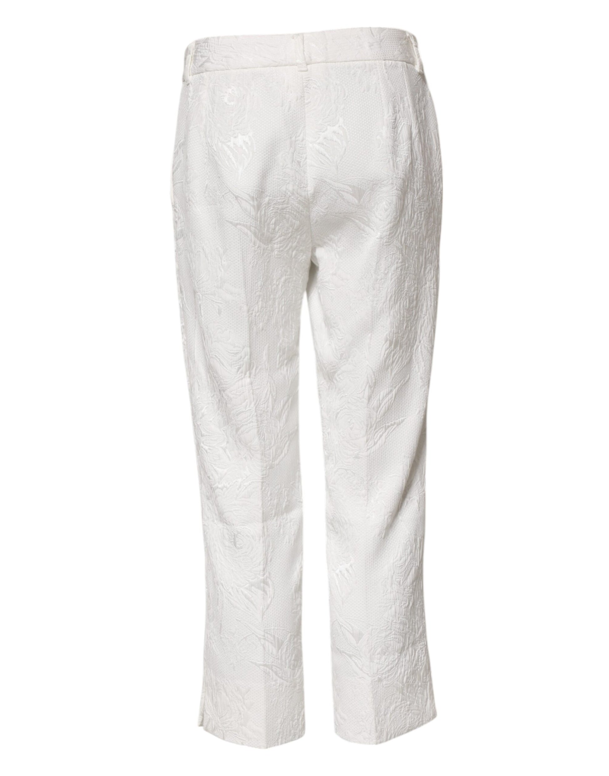 Pantalon en jacquard de coton blanc à fleurs Dolce &amp; Gabbana 