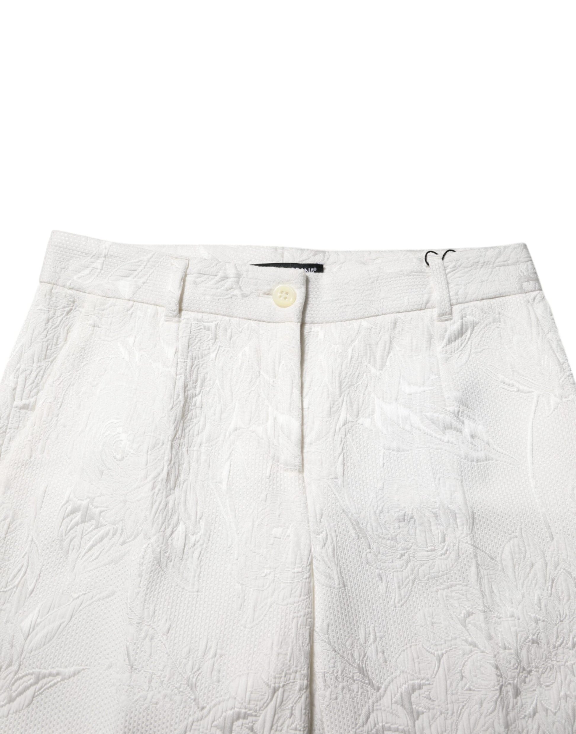 Pantalon en jacquard de coton blanc à fleurs Dolce &amp; Gabbana 