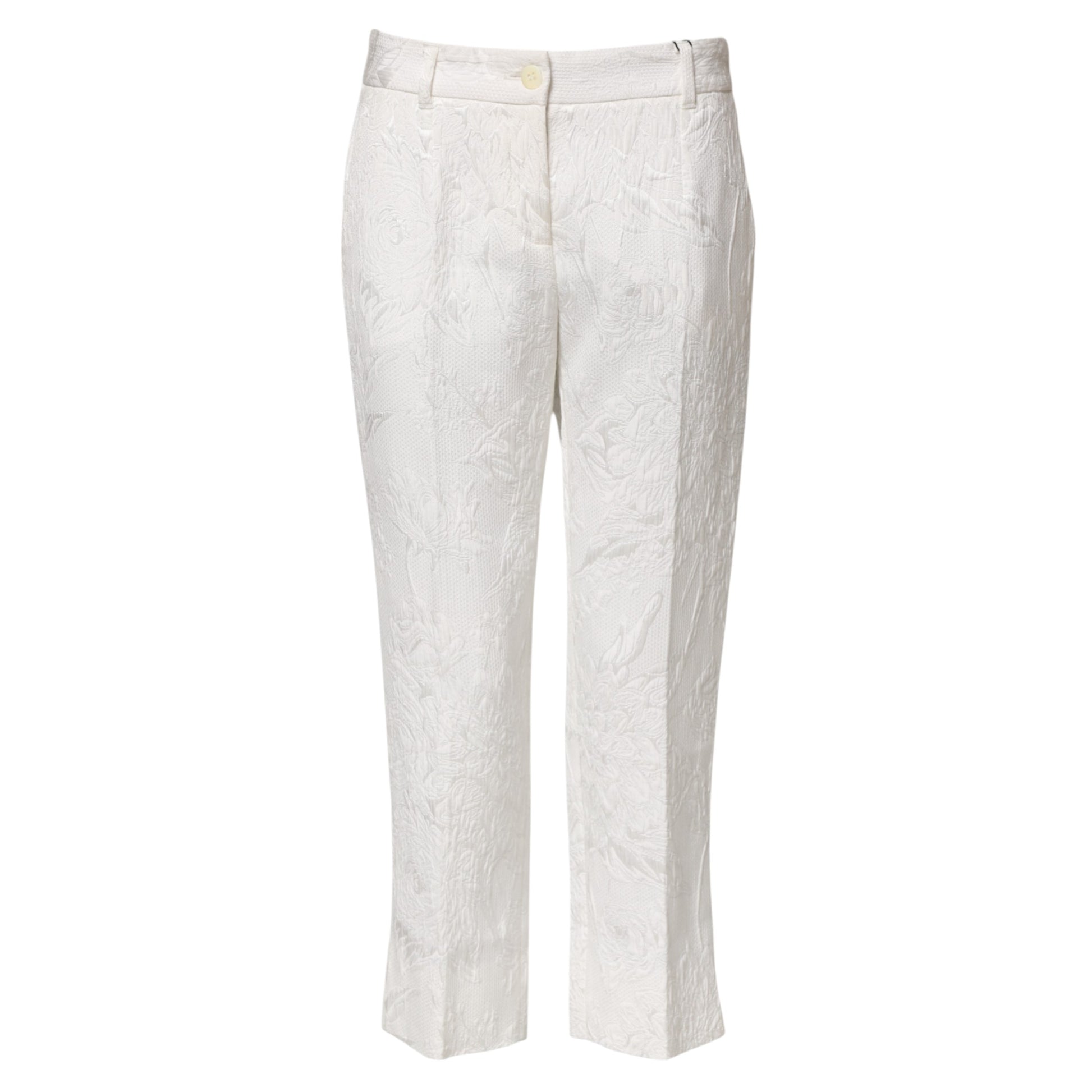 Pantalon en jacquard de coton blanc à fleurs Dolce &amp; Gabbana 