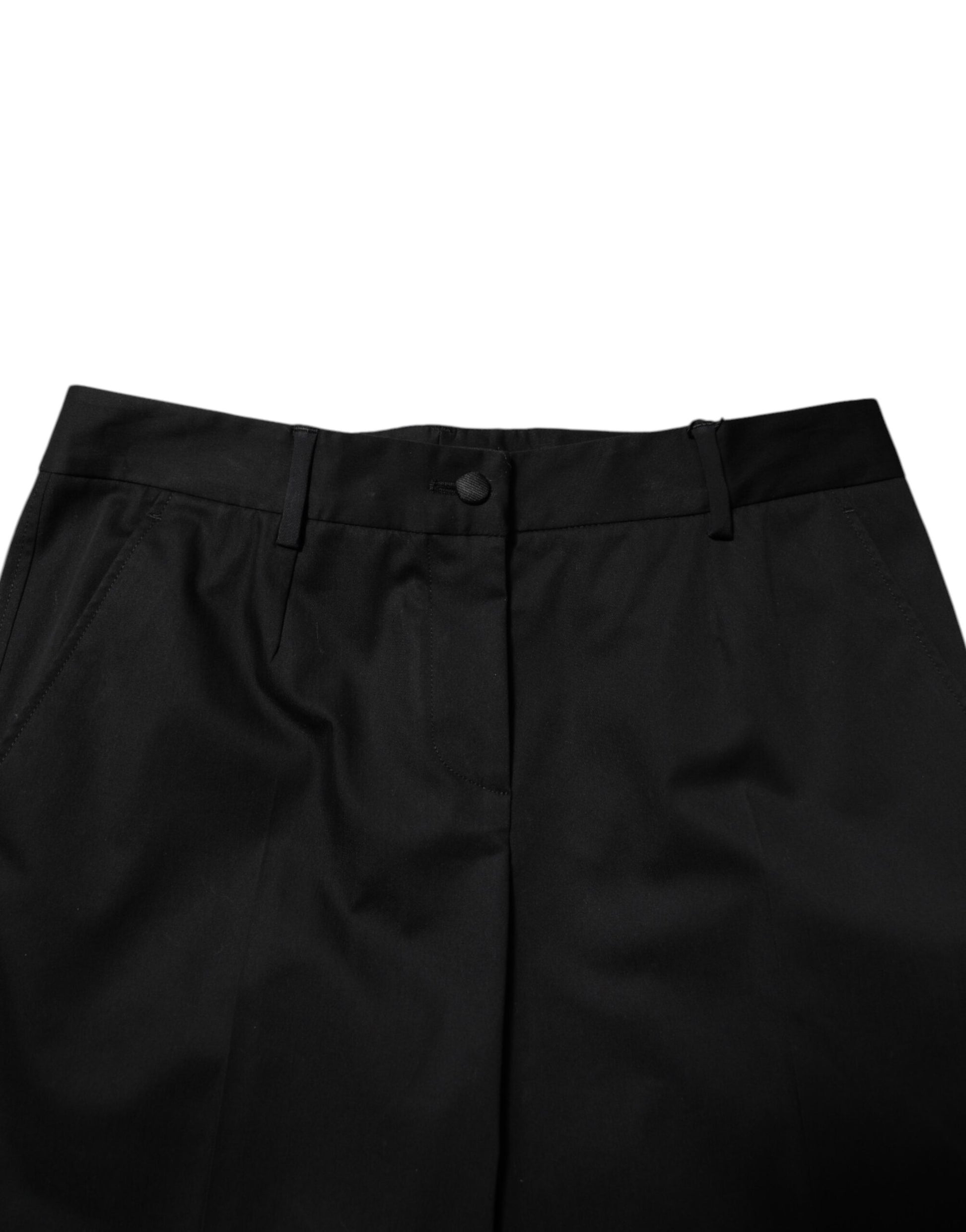 Pantalon habillé taille haute en coton noir Dolce &amp; Gabbana 