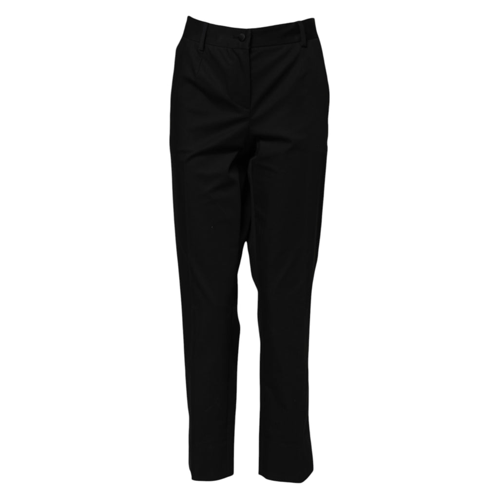 Pantalon habillé taille haute en coton noir Dolce &amp; Gabbana 