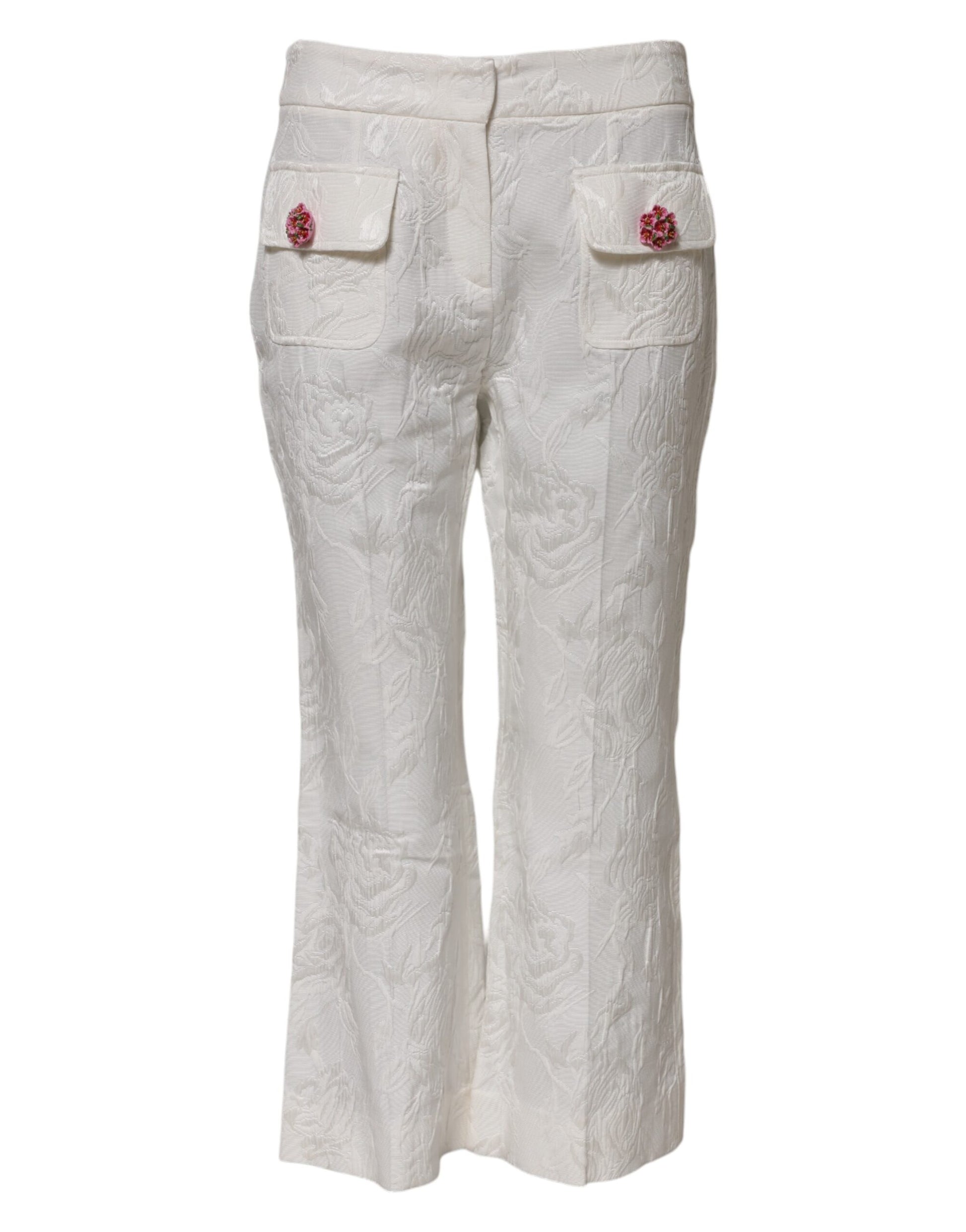Pantalon en jacquard de coton blanc à fleurs Dolce &amp; Gabbana 