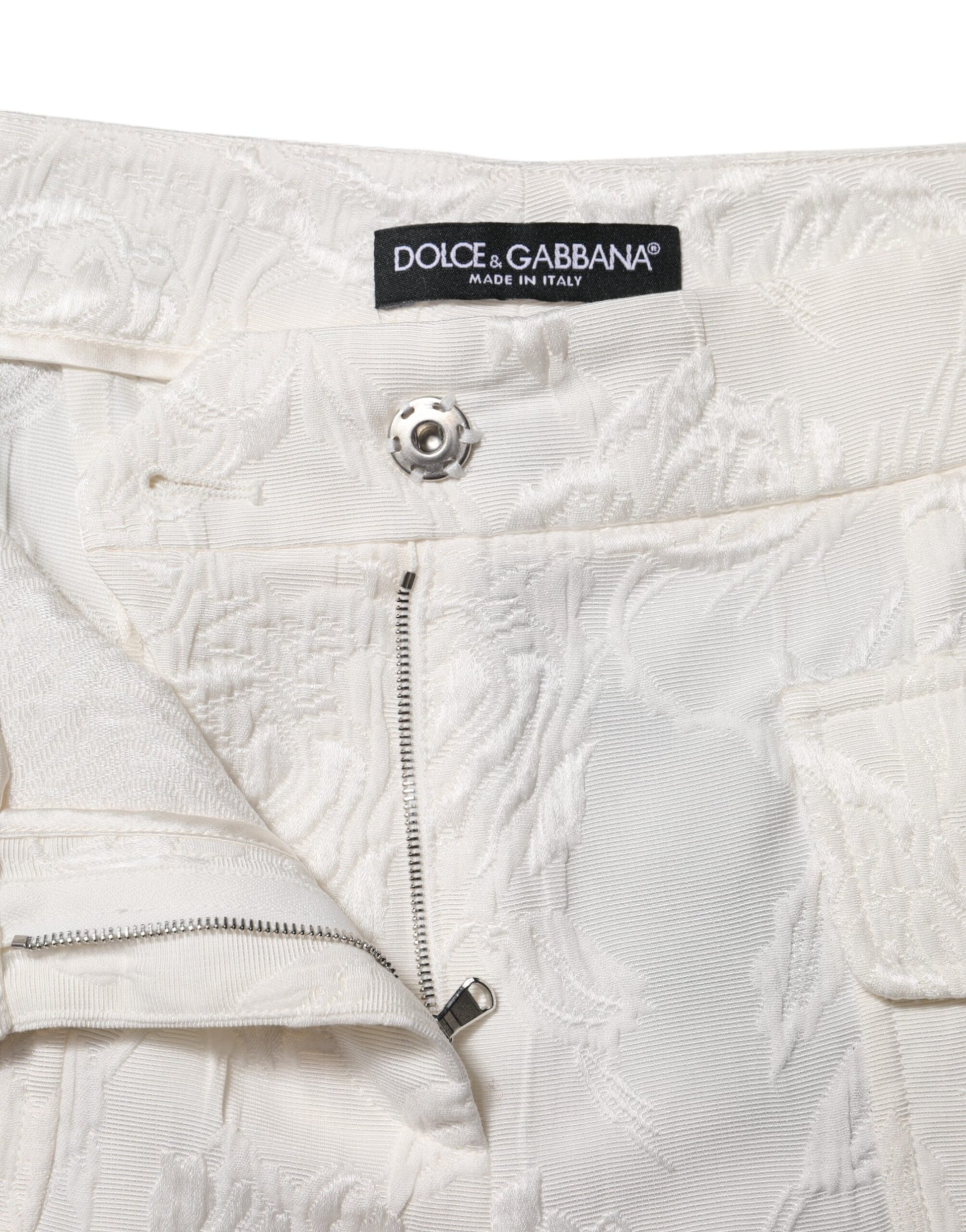 Pantalon en jacquard de coton blanc à fleurs Dolce &amp; Gabbana 