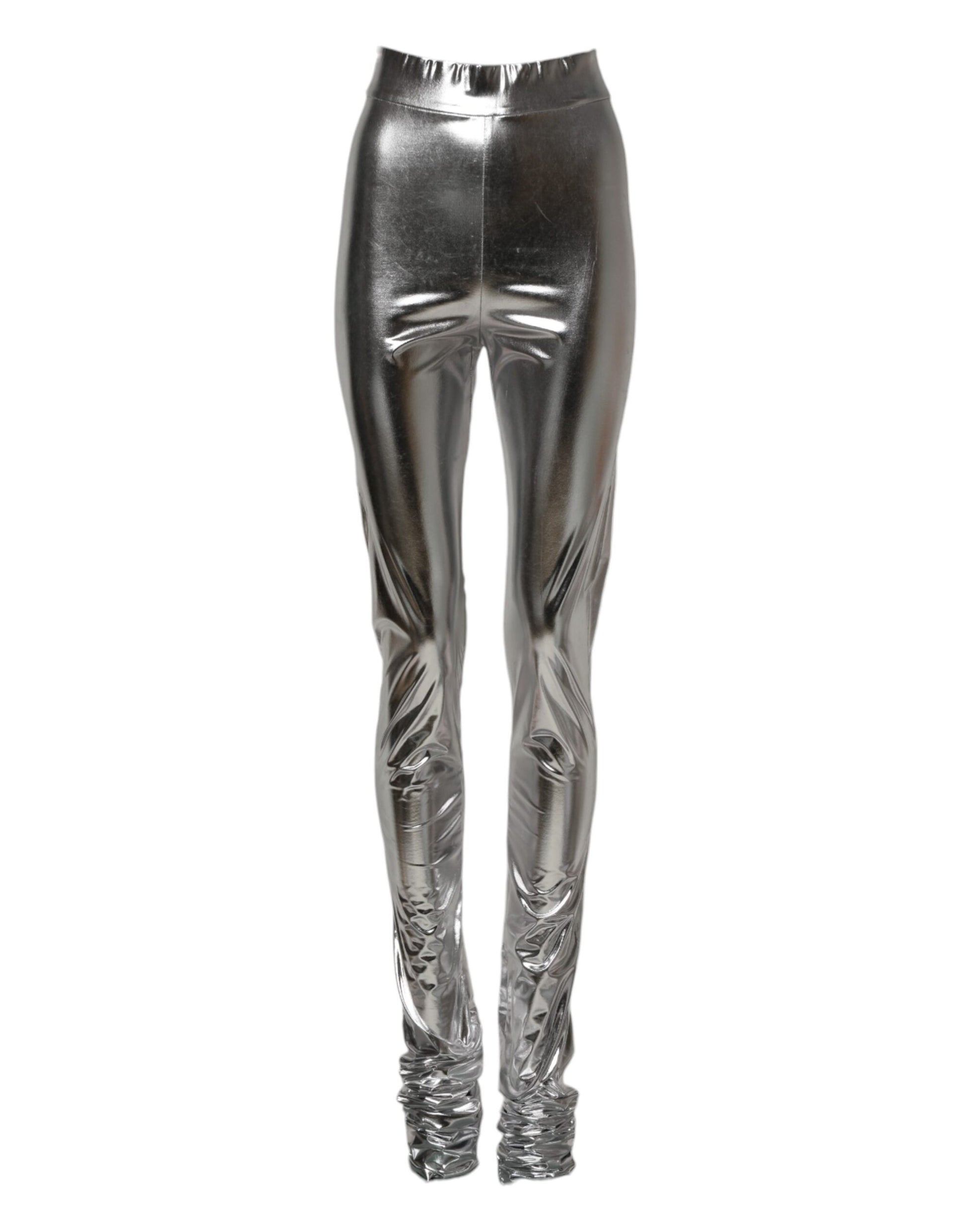 Pantalon legging slim en polyester métallisé argent Dolce &amp; Gabbana 